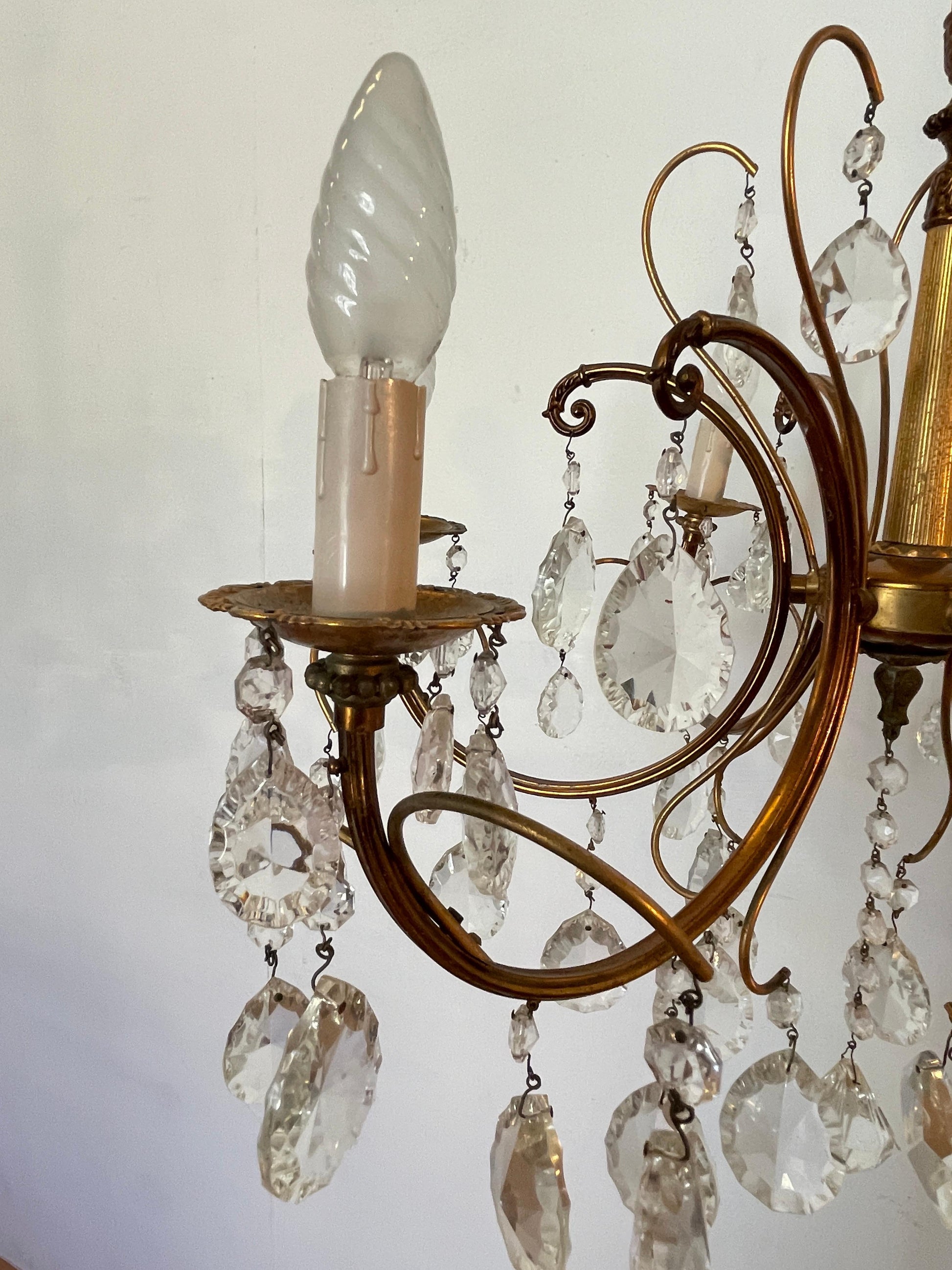 Lampadario a bracci e cristallo vintage anni '50 italian