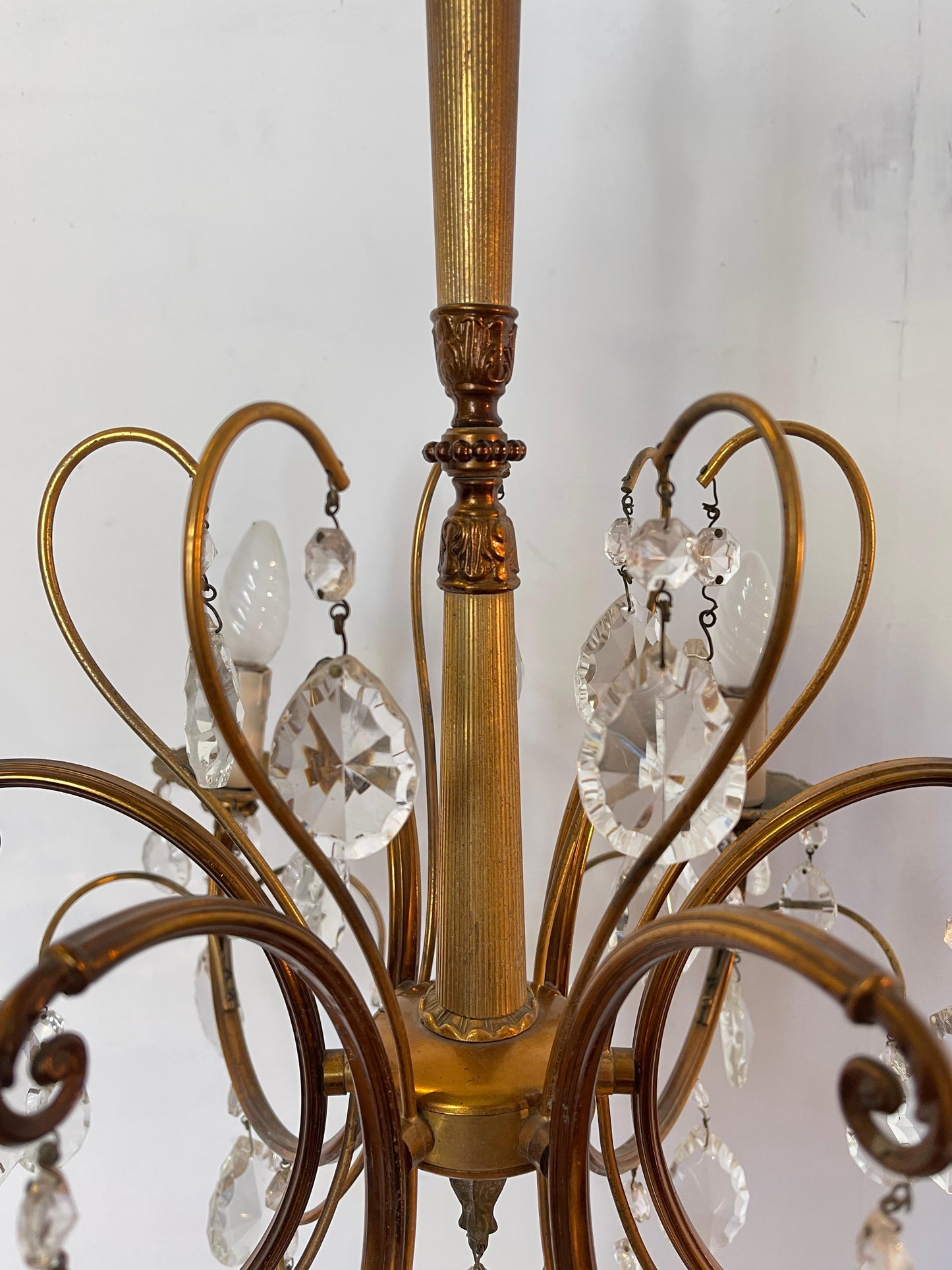 Lampadario a bracci e cristallo vintage anni '50 italian