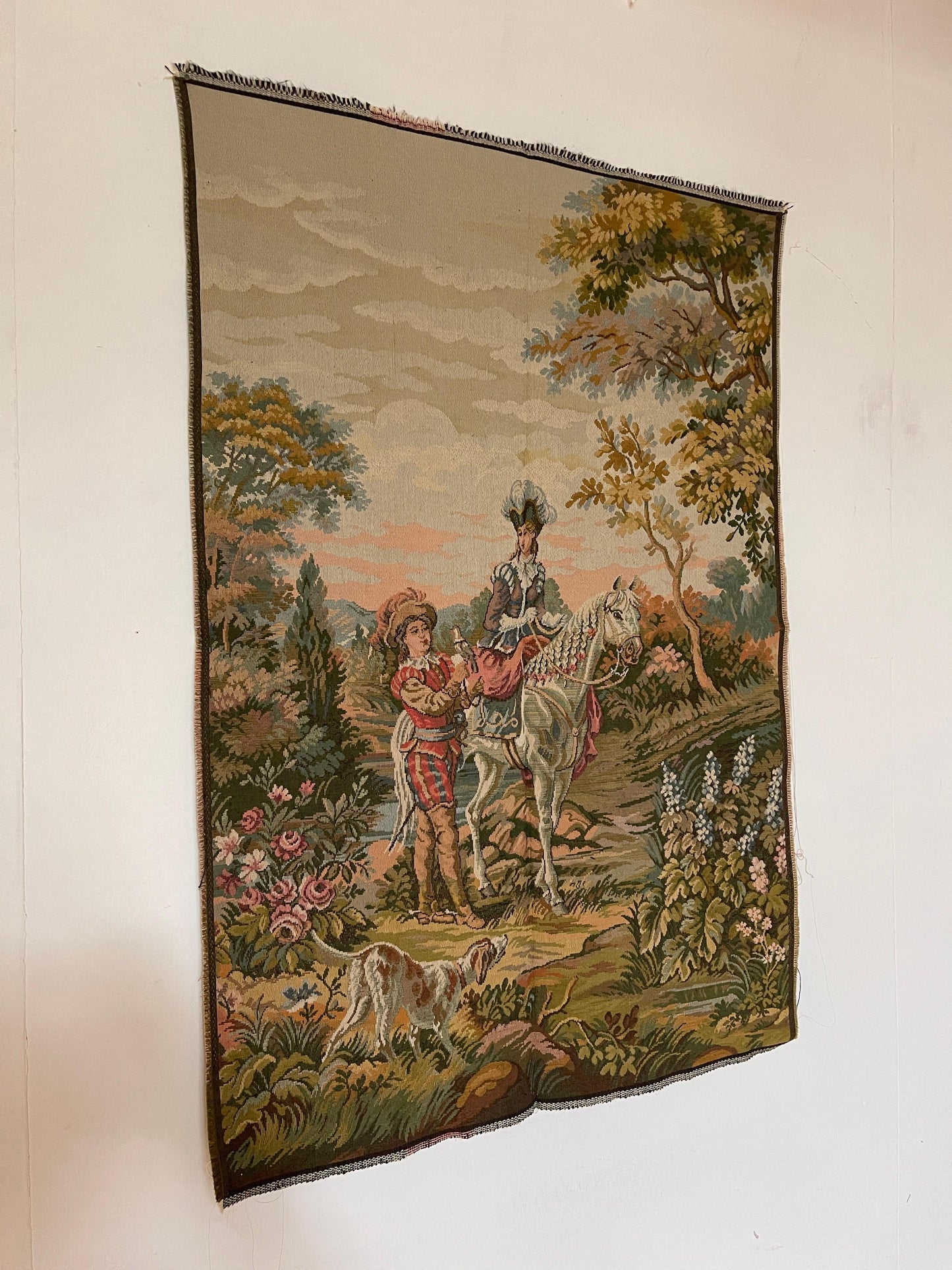 Arazzo francese raffigurante un cavallo d'epoca degli anni '90.