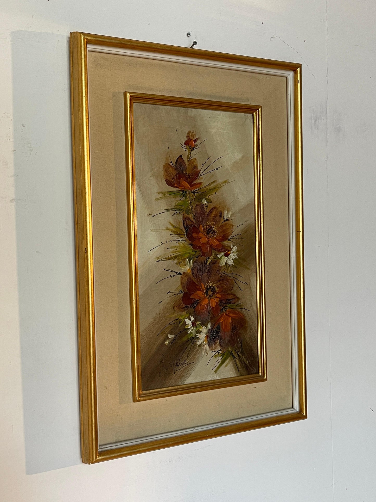 Pittura artistica tempera vintage fiori anni '70