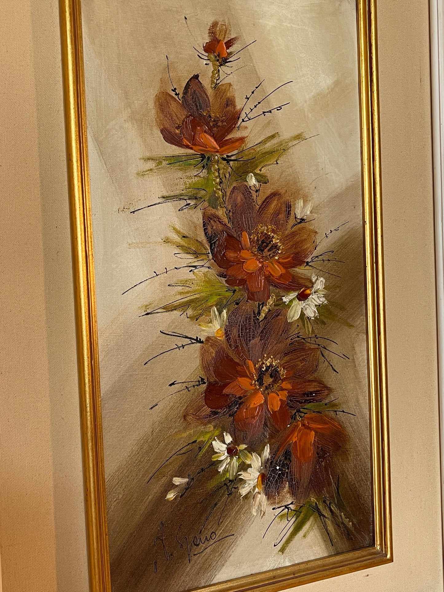 Pittura artistica tempera vintage fiori anni '70