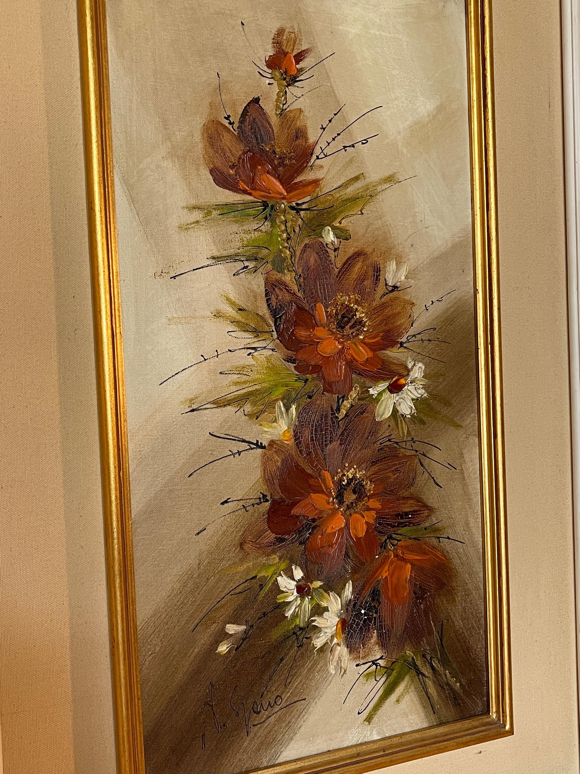 Pittura artistica tempera vintage fiori anni '70
