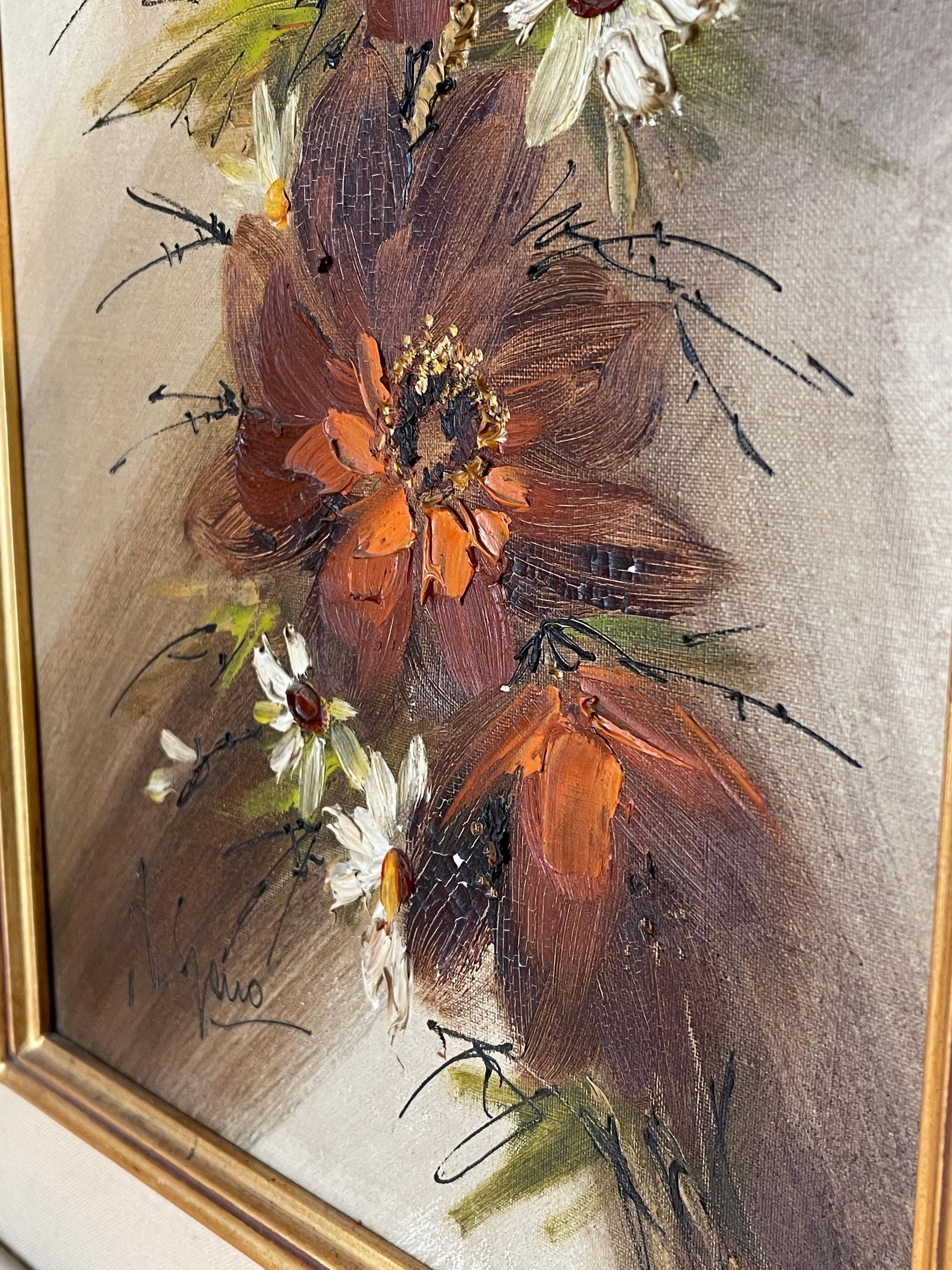 Pittura artistica tempera vintage fiori anni '70