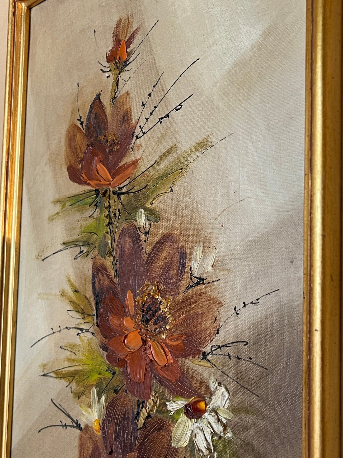 Pittura artistica tempera vintage fiori anni '70