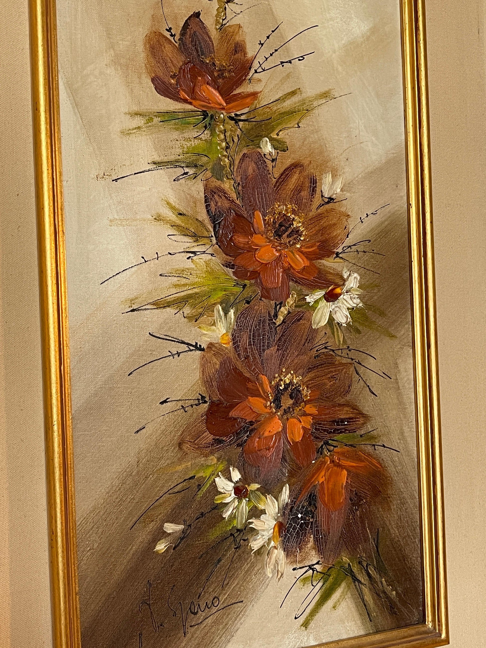 Pittura artistica tempera vintage fiori anni '70