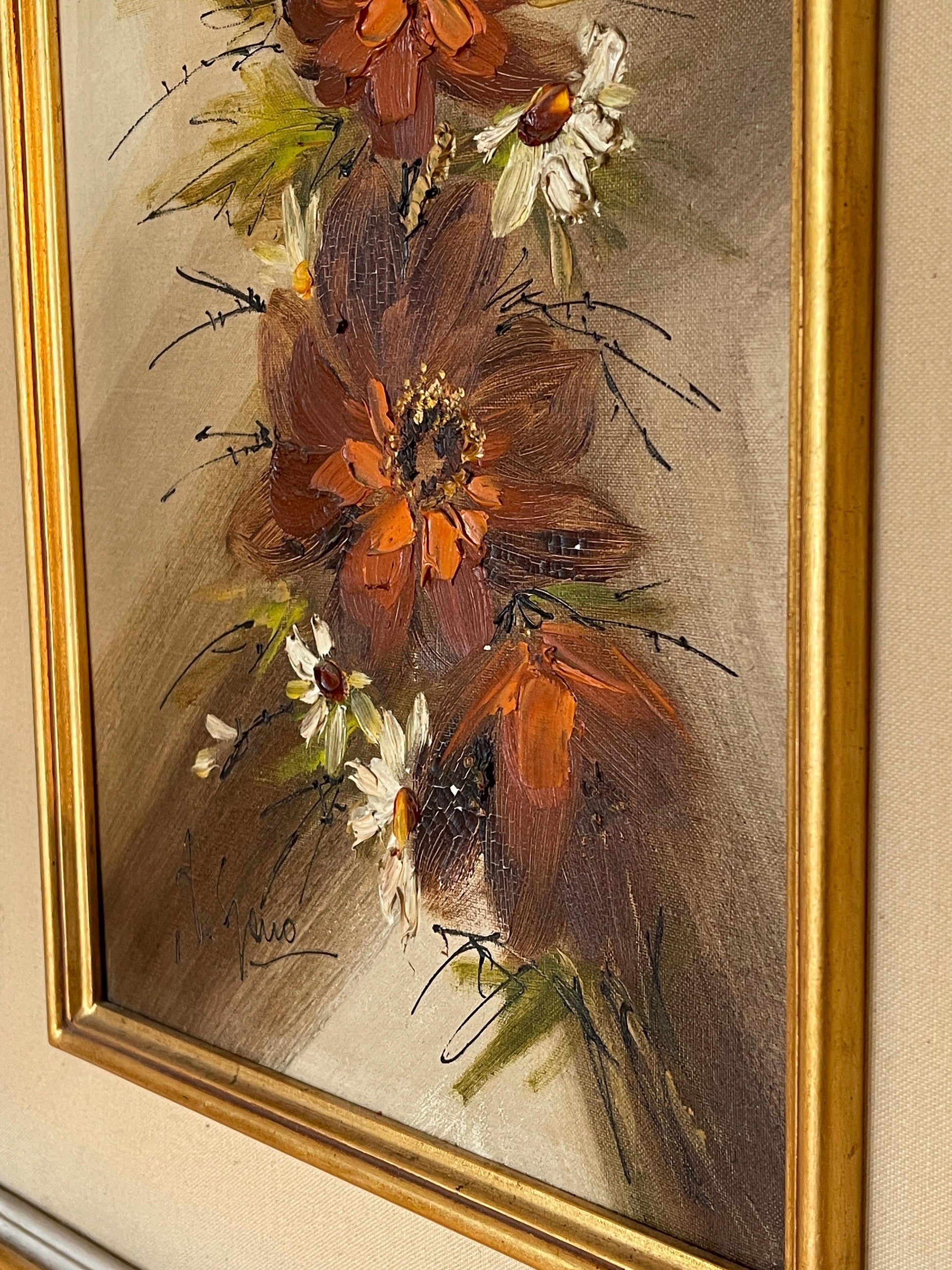 Pittura artistica tempera vintage fiori anni '70