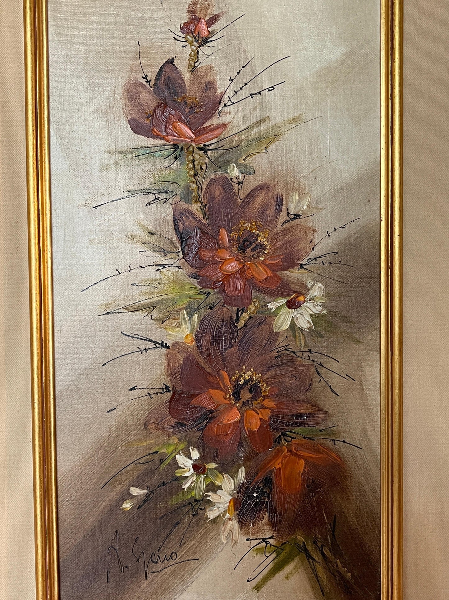 Pittura artistica tempera vintage fiori anni '70