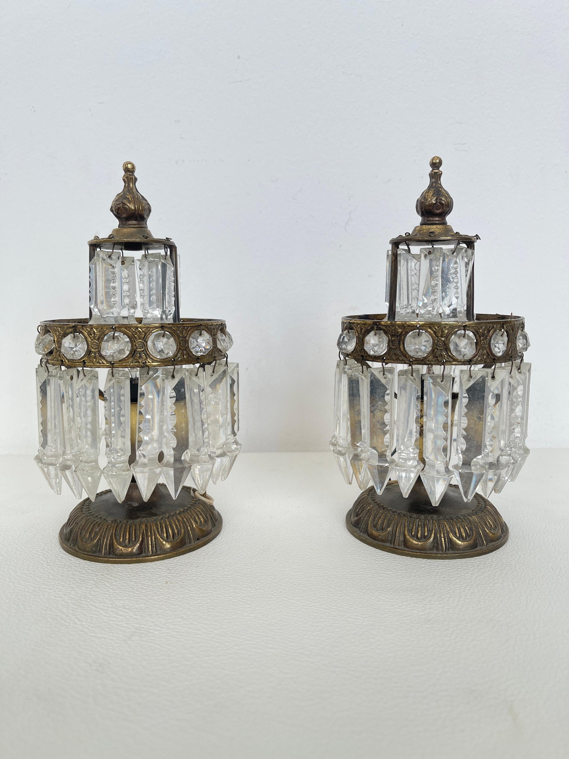 Coppia di Lampade Vintage in Stile Impero con Cristalli, Italia, anni '70