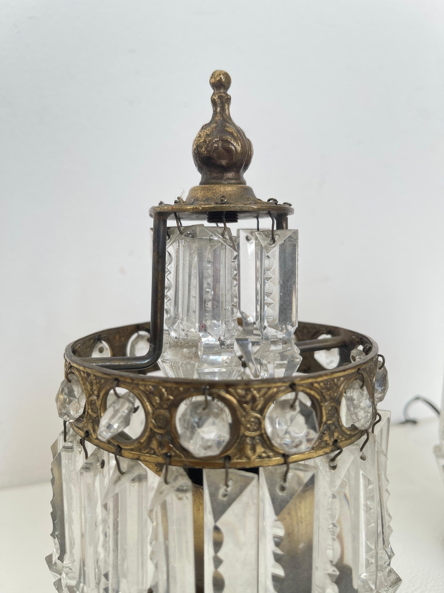 Coppia di Lampade Vintage in Stile Impero con Cristalli, Italia, anni '70