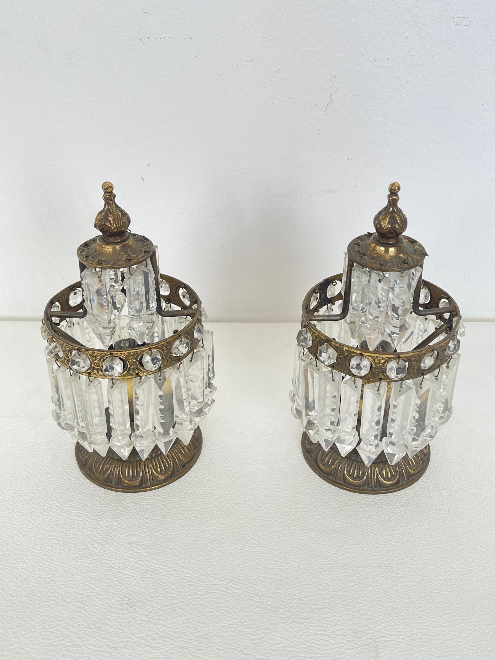 Coppia di Lampade Vintage in Stile Impero con Cristalli, Italia, anni '70