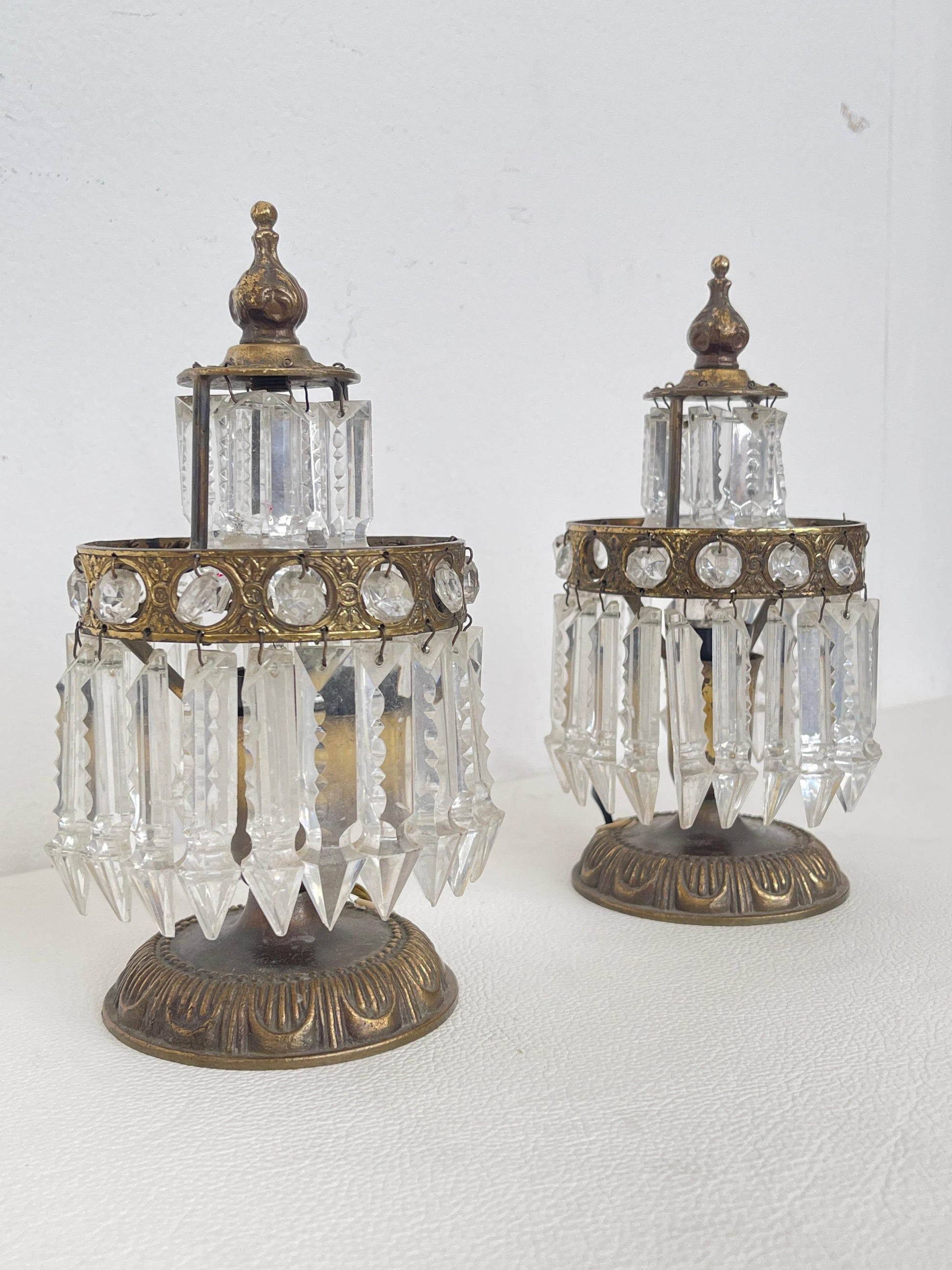 Coppia di Lampade Vintage in Stile Impero con Cristalli, Italia, anni '70