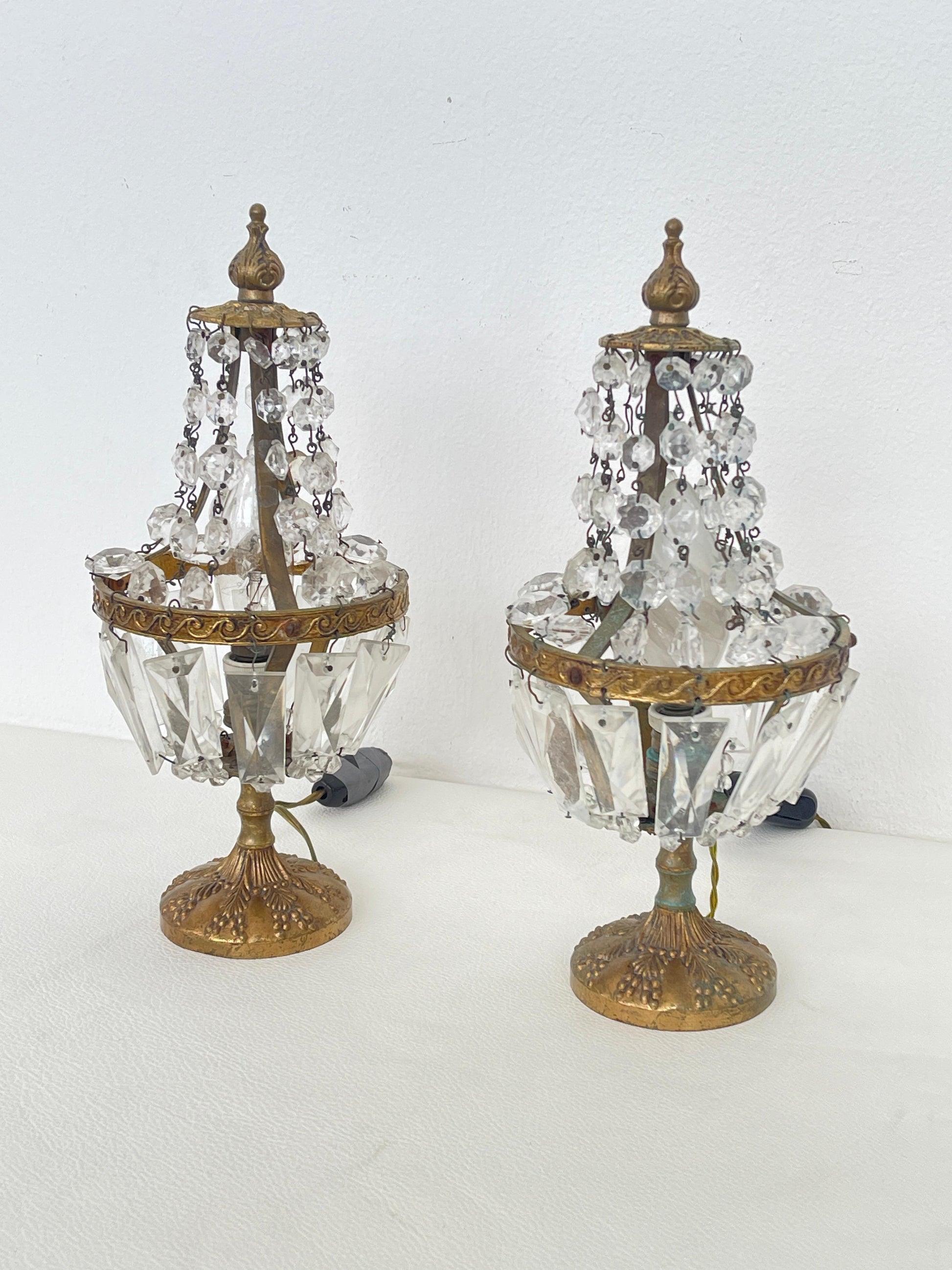 Coppia di Lampade Vintage con Cristalli - Eleganza Dorata