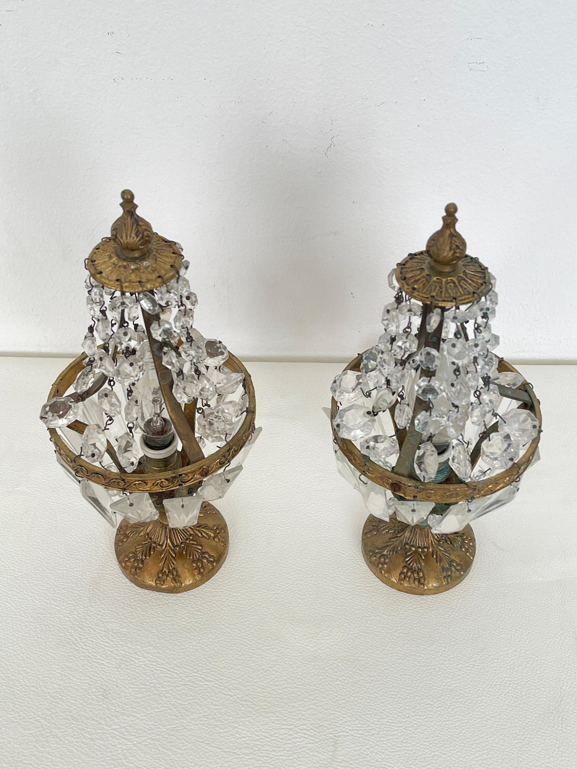 Coppia di Lampade Vintage con Cristalli - Eleganza Dorata