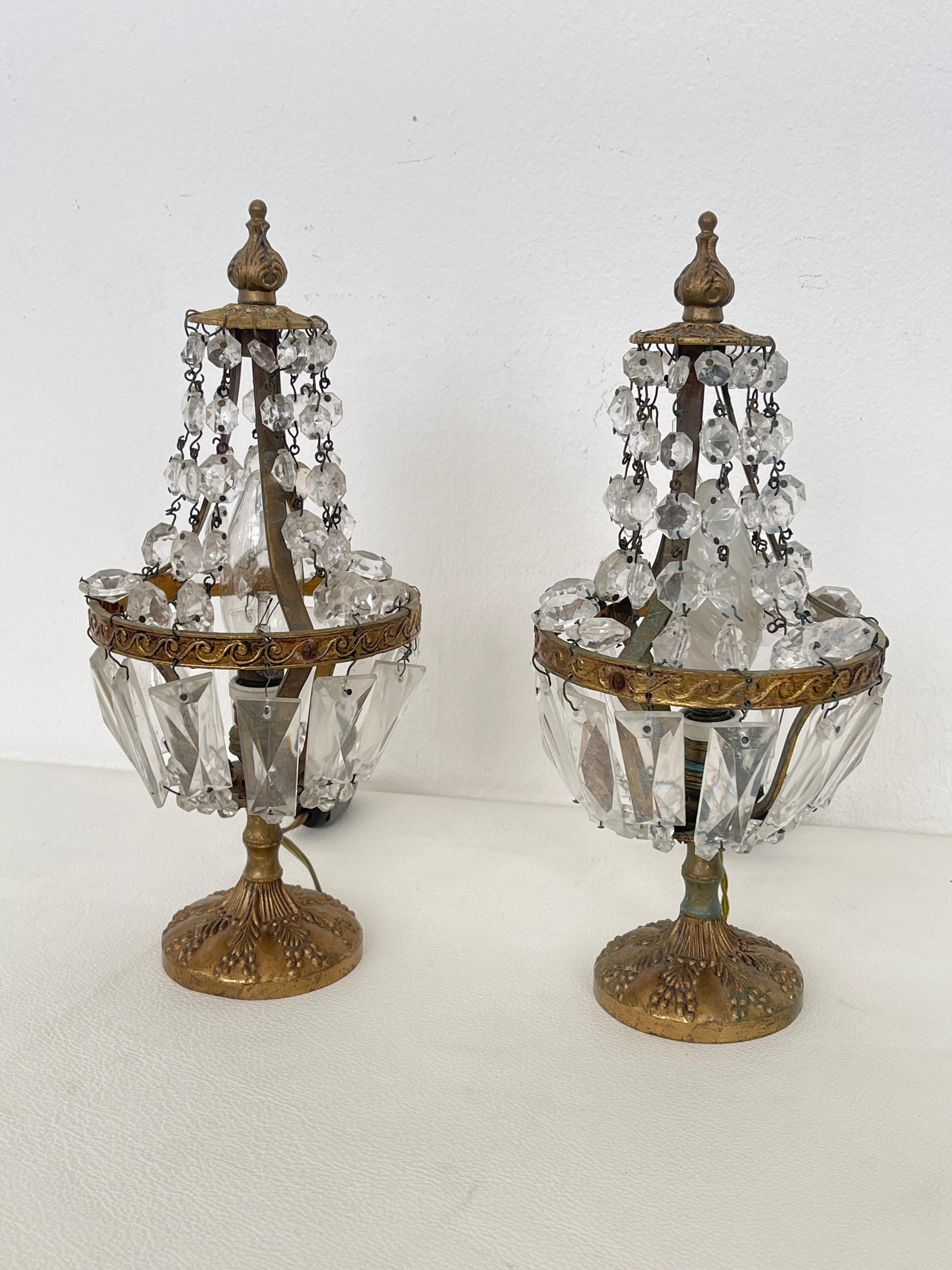 Coppia di Lampade Vintage con Cristalli - Eleganza Dorata