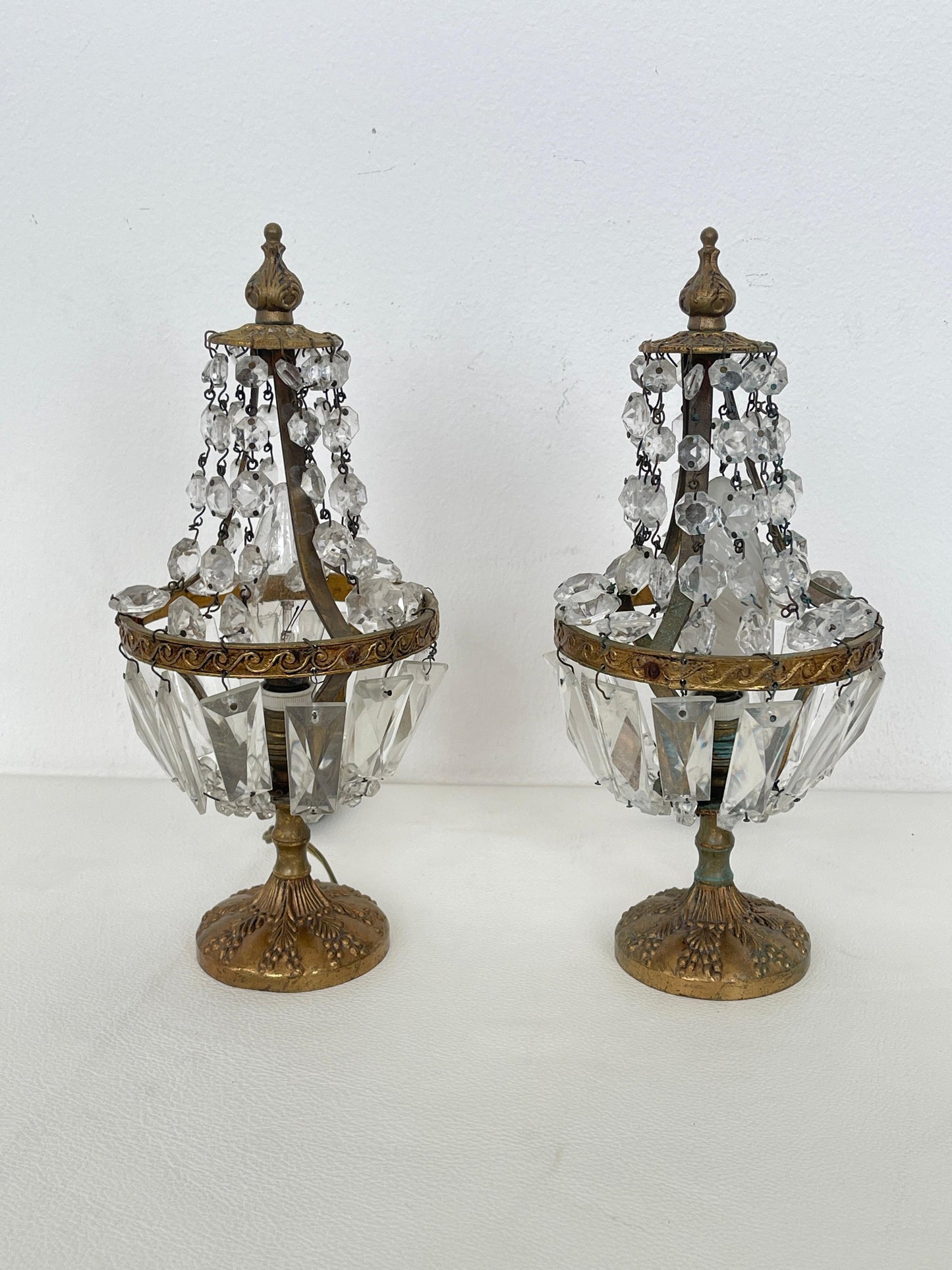 Coppia di Lampade Vintage con Cristalli - Eleganza Dorata