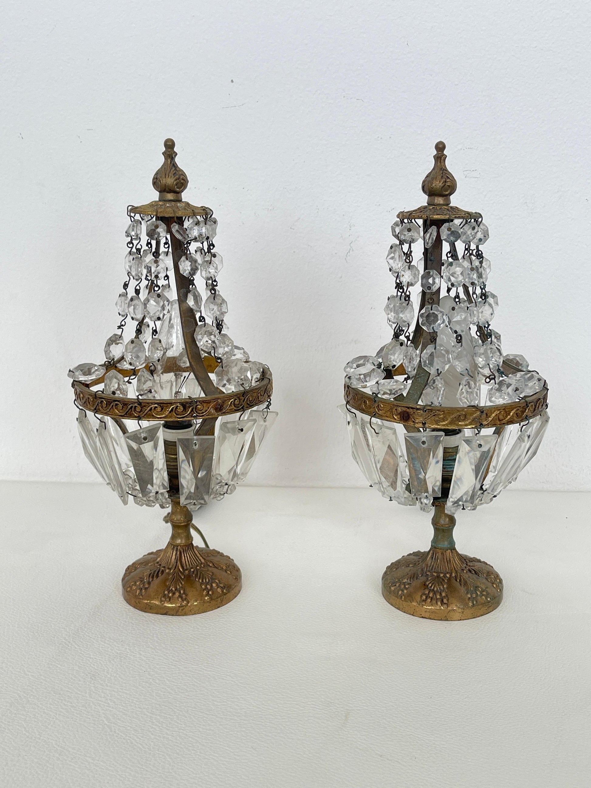 Coppia di Lampade Vintage con Cristalli - Eleganza Dorata