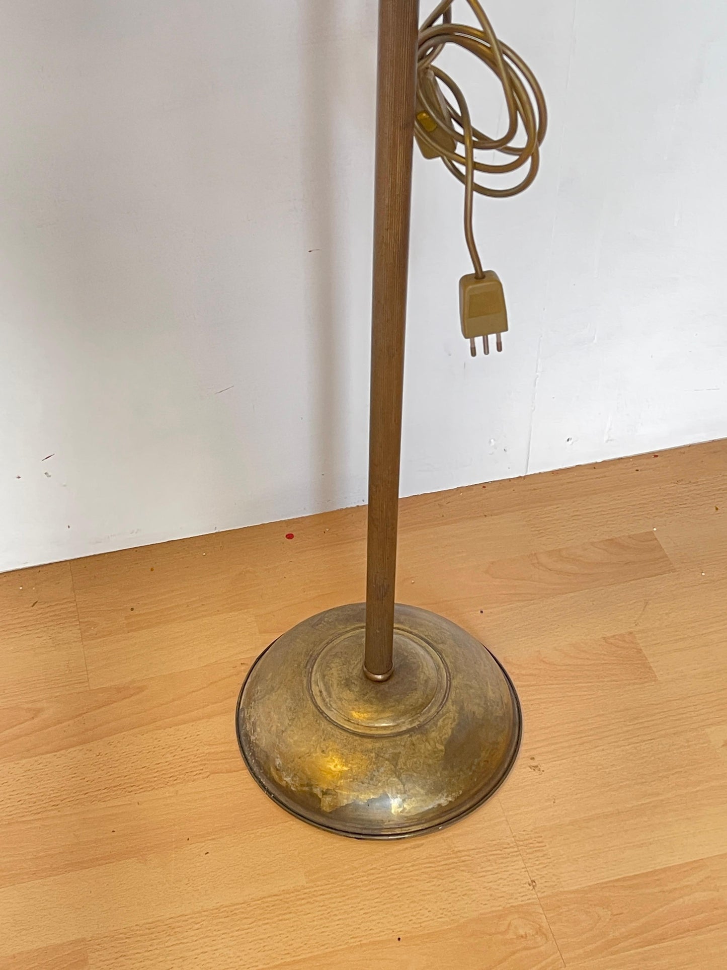 Lampada da Terra Vintage con Paralume Ricamato in Stile Liberty, anni '60