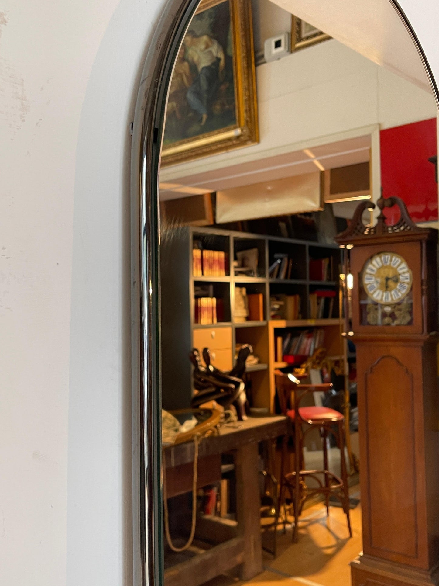 Specchio da parete rotondo bistrot italiano vintage anni '70 in metallo e ottone