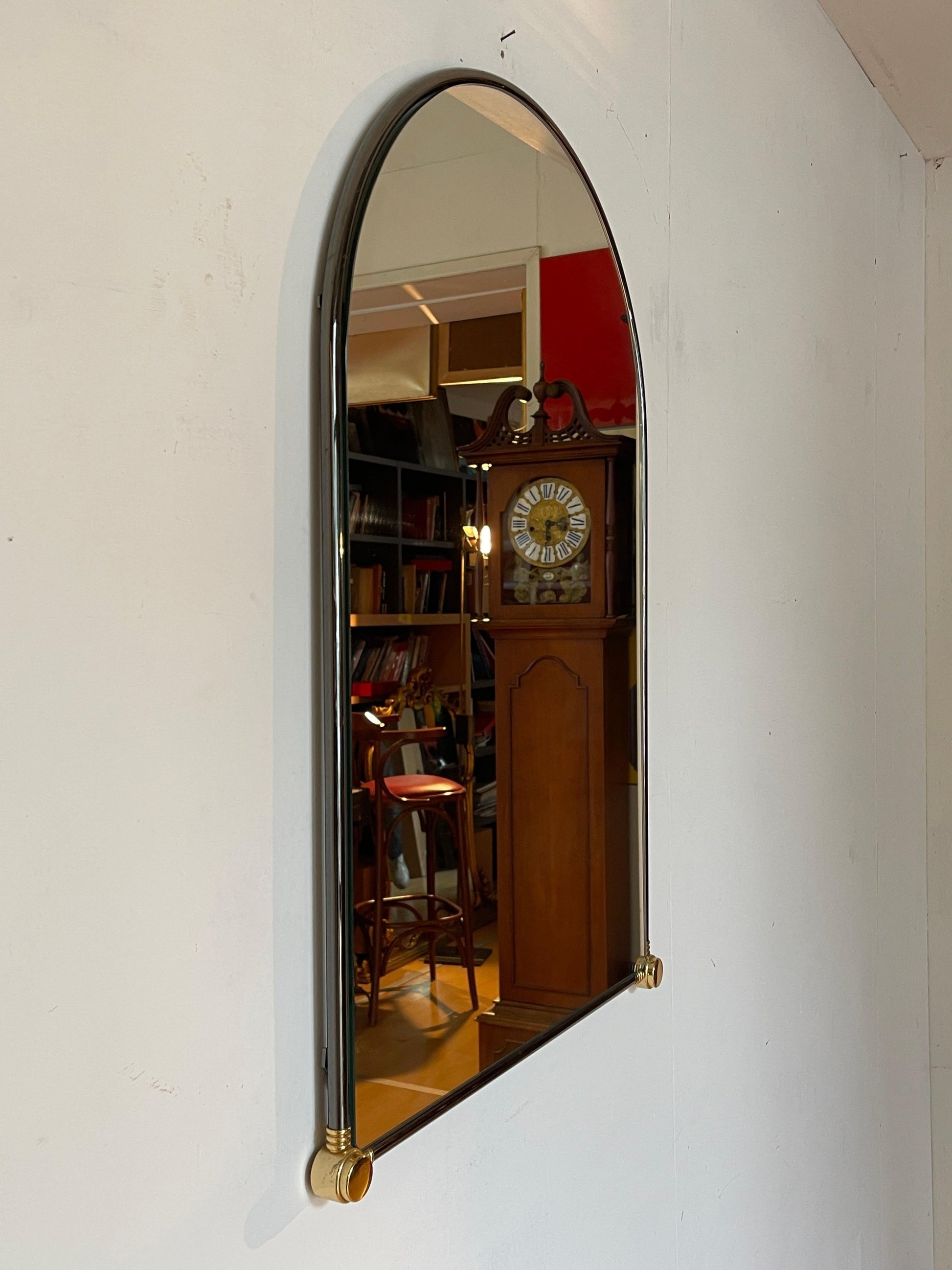 Specchio da parete rotondo bistrot italiano vintage anni '70 in metallo e ottone