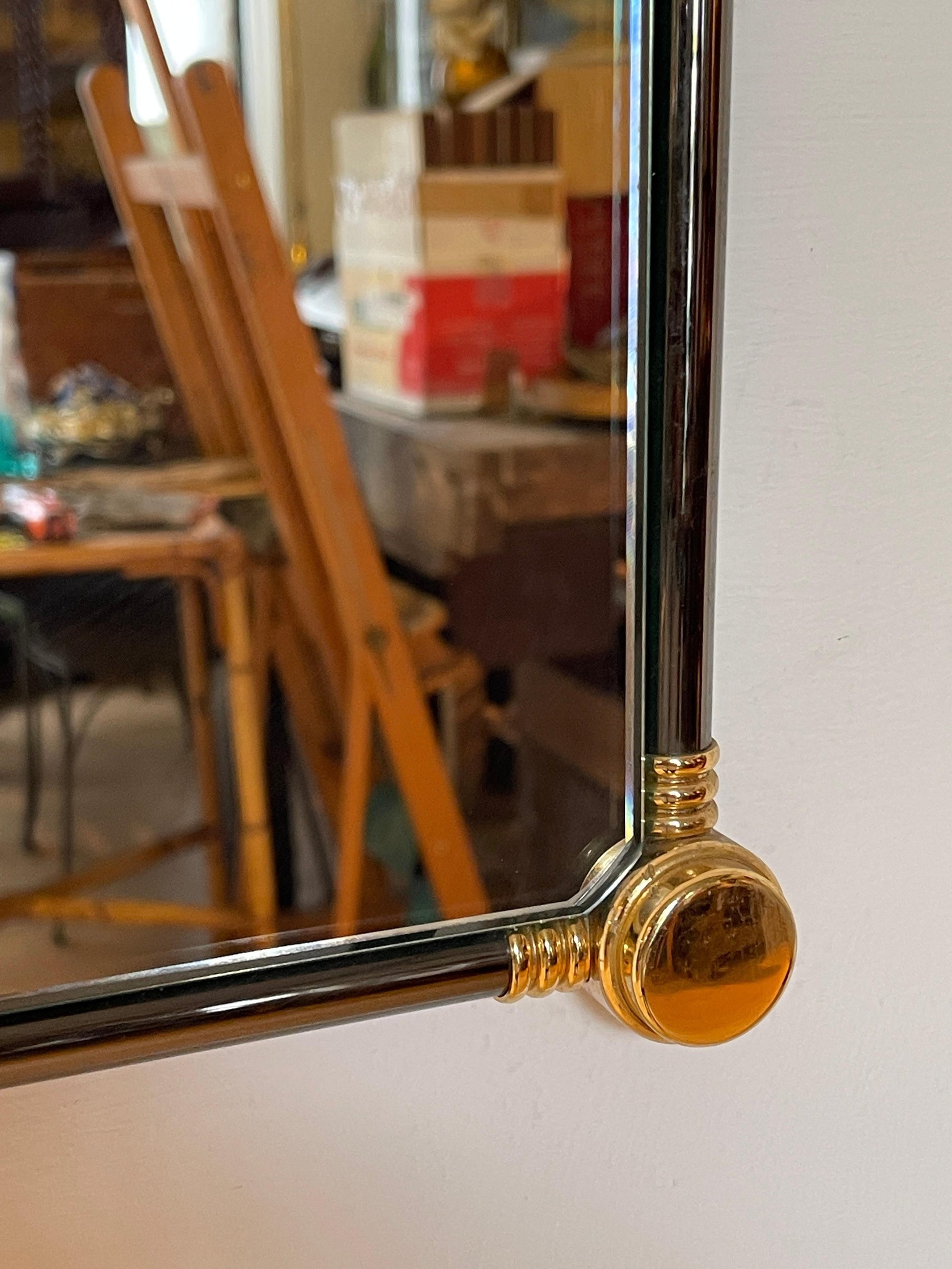 Specchio da parete rotondo bistrot italiano vintage anni '70 in metallo e ottone