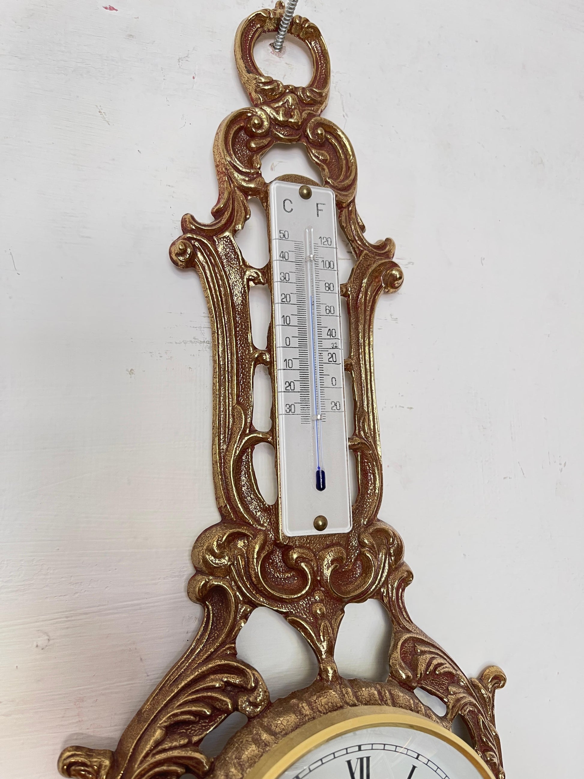 Orologio Barometro e Termometro Vintage in Stile Barocco Dorato