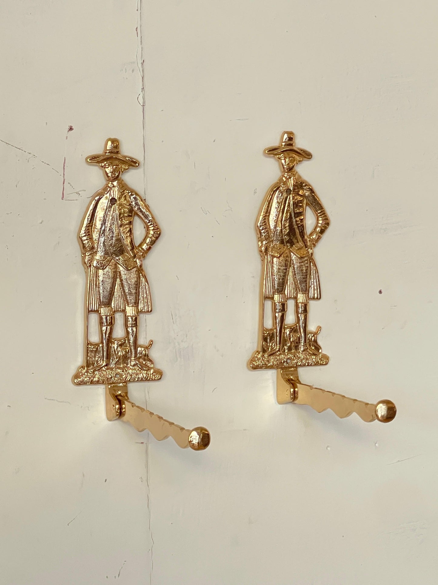 Set di 2 Ganci da Parete Cowboy in Ottone - Stile Vintage