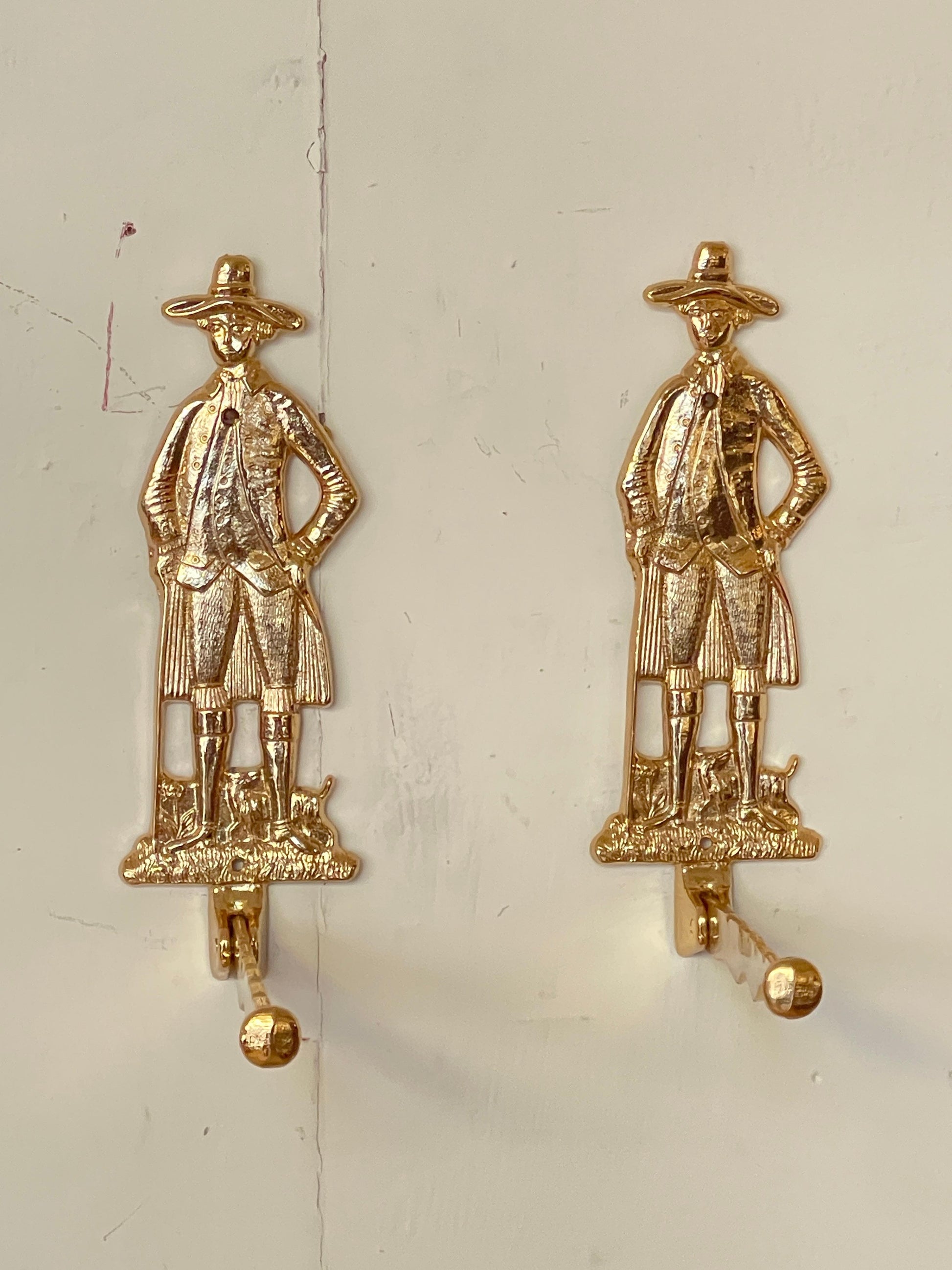 Set di 2 Ganci da Parete Cowboy in Ottone - Stile Vintage
