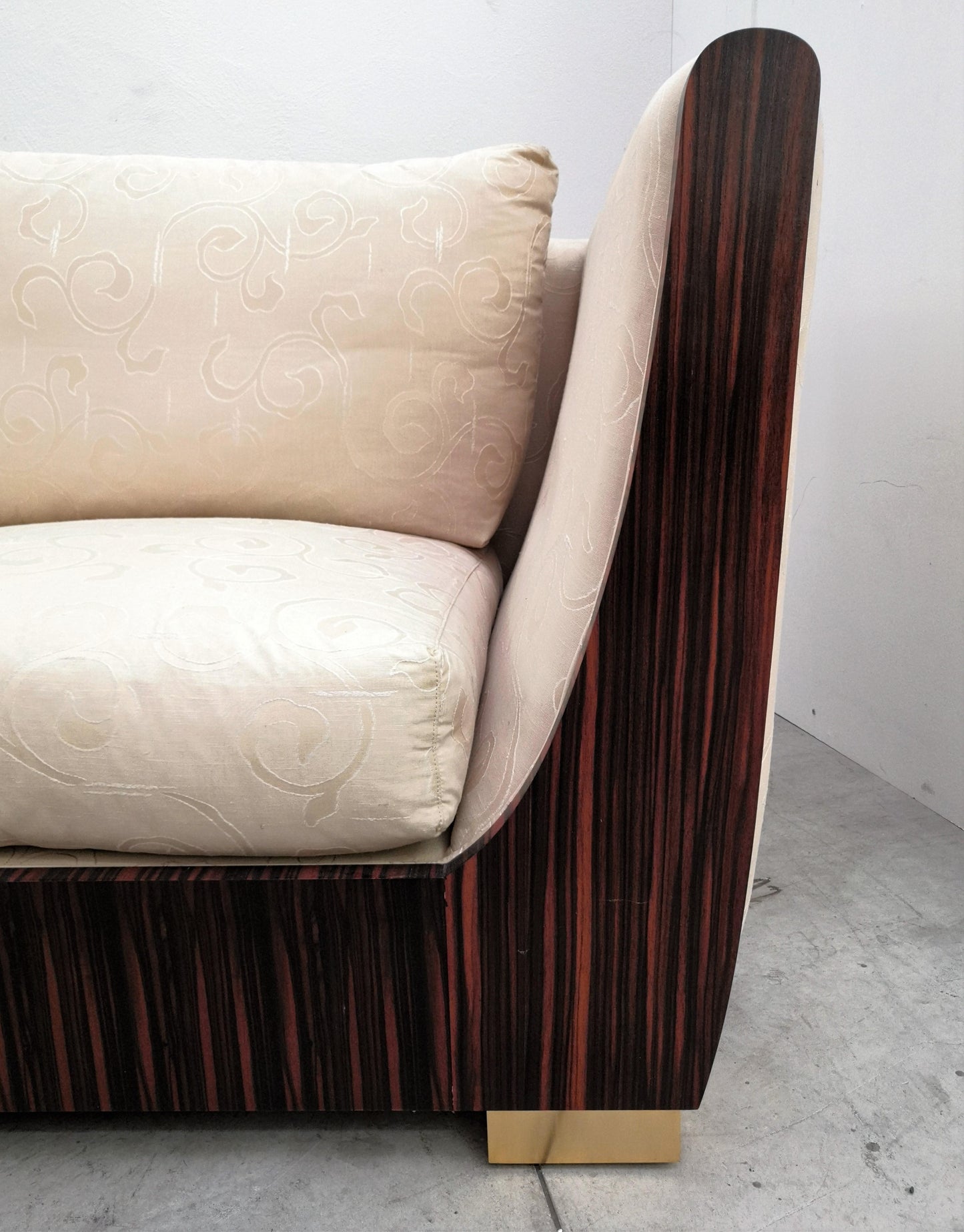 1980s Macassar Ebony and Brass Art Deco 3 Seat Sofa