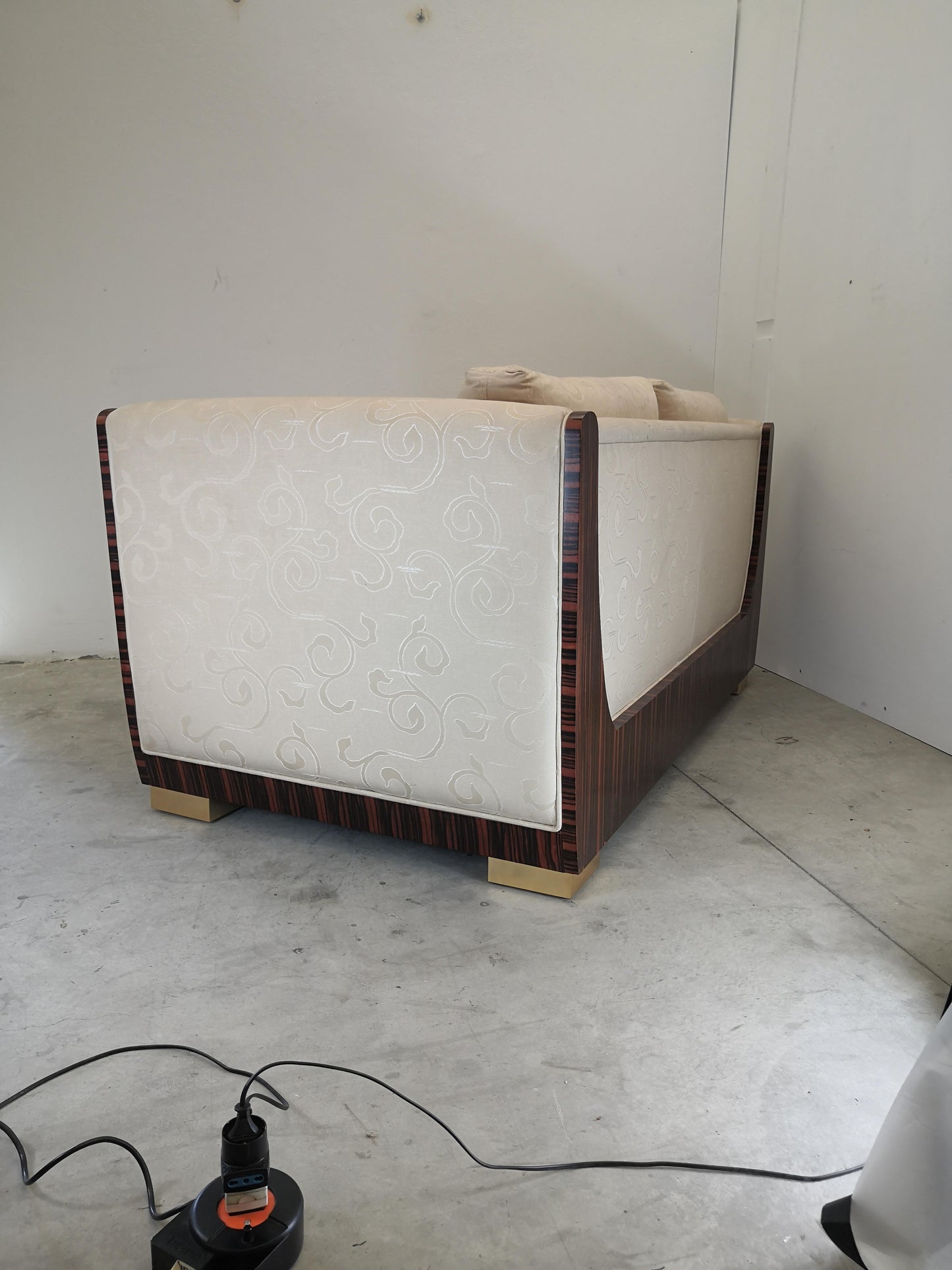 1980s Macassar Ebony and Brass Art Deco 3 Seat Sofa