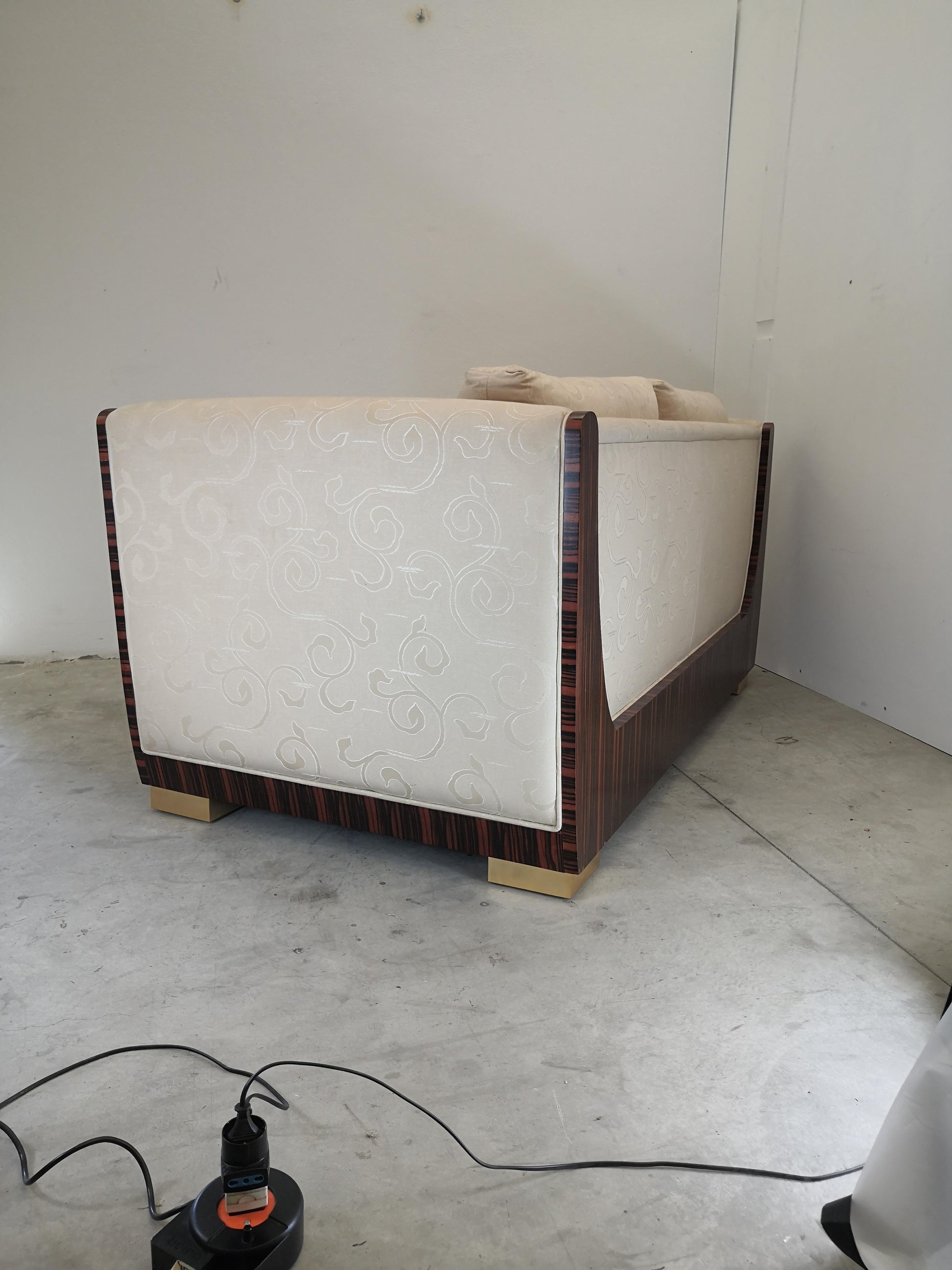 1980s Macassar Ebony and Brass Art Deco 3 Seat Sofa