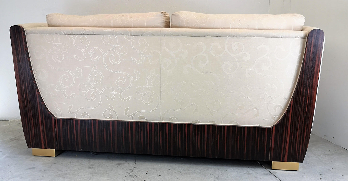 1980s Macassar Ebony and Brass Art Deco 3 Seat Sofa