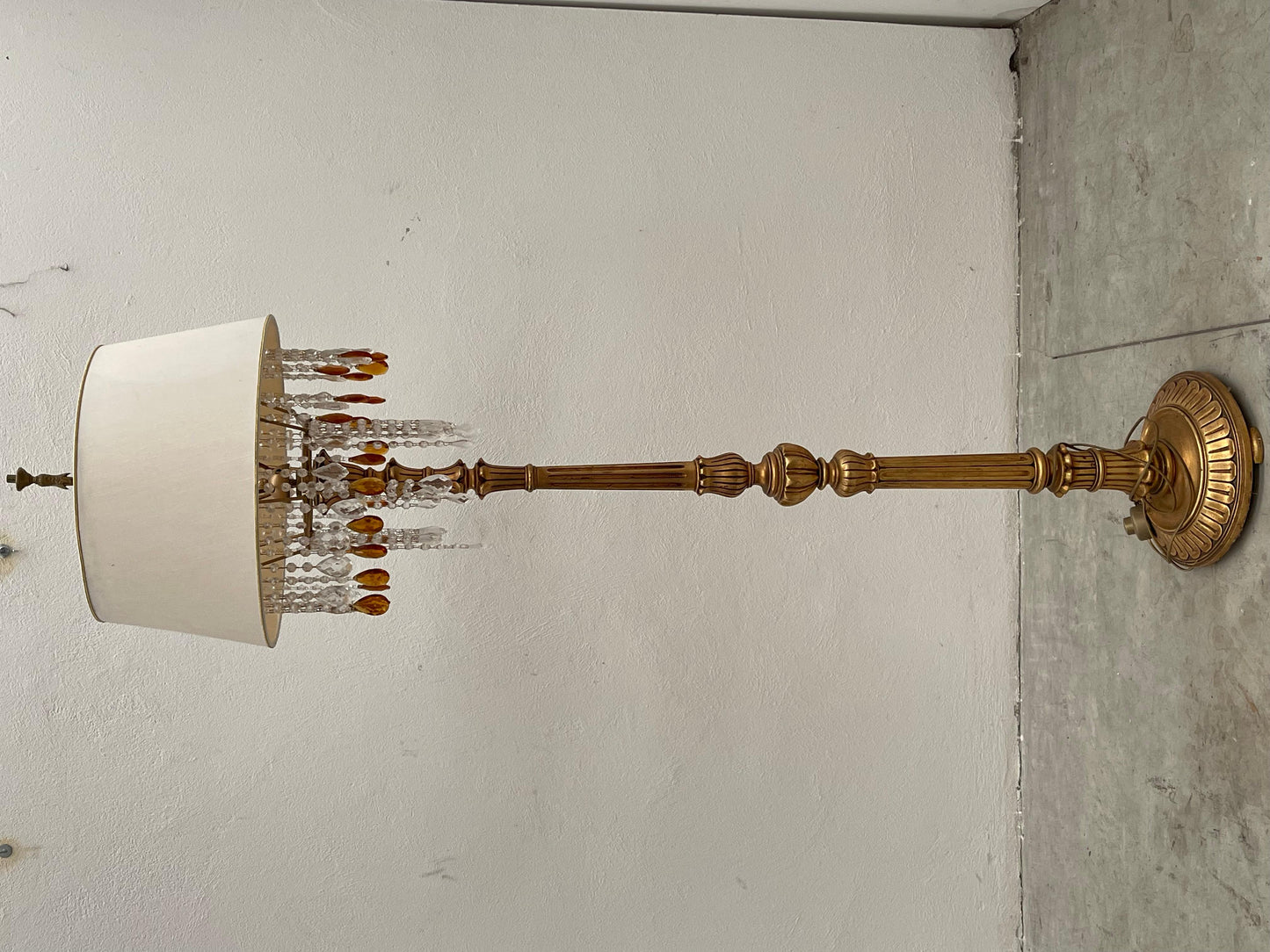 Lampara coche cristallo legno oro XIX