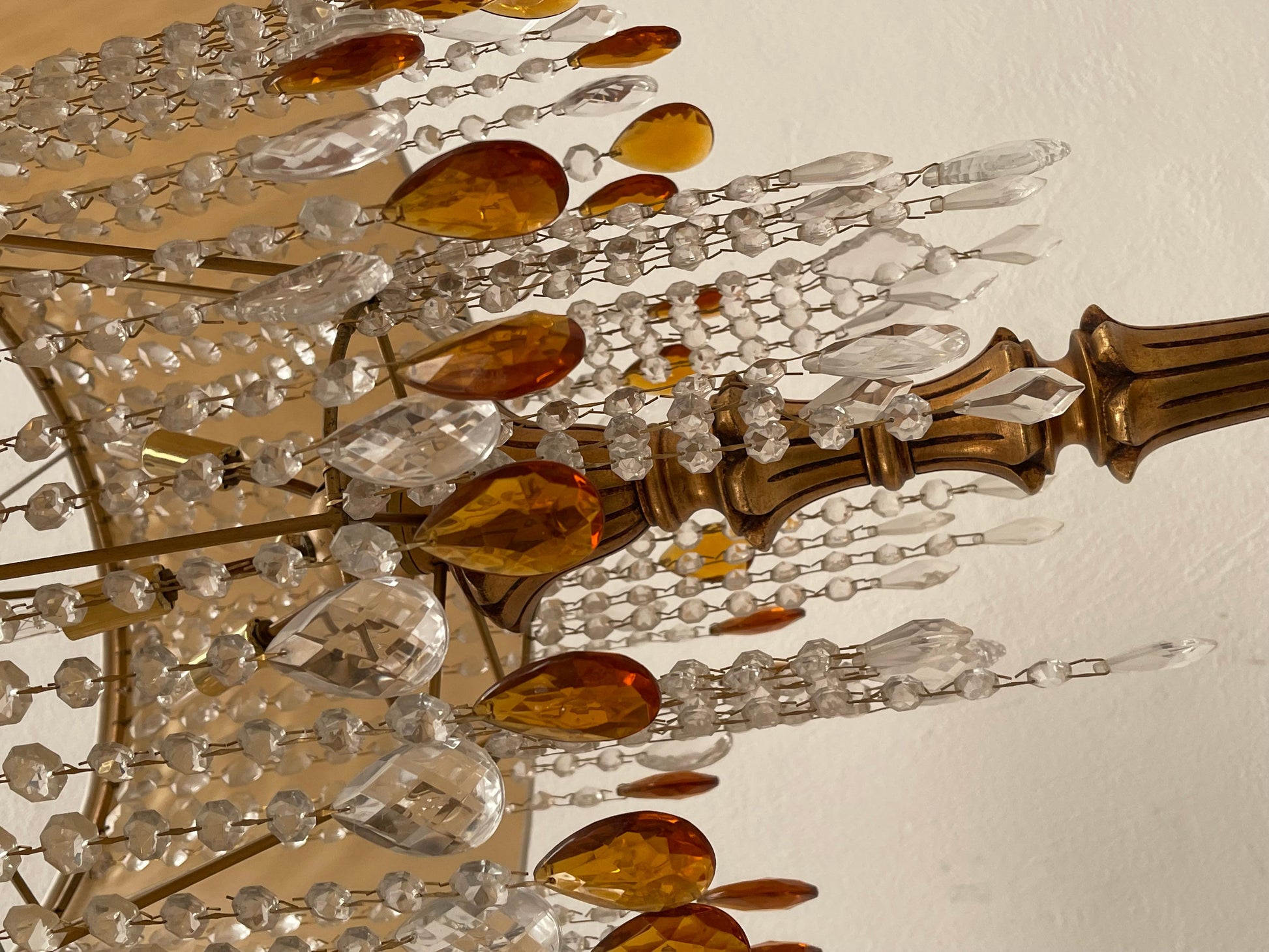 Lampara coche cristallo legno oro XIX