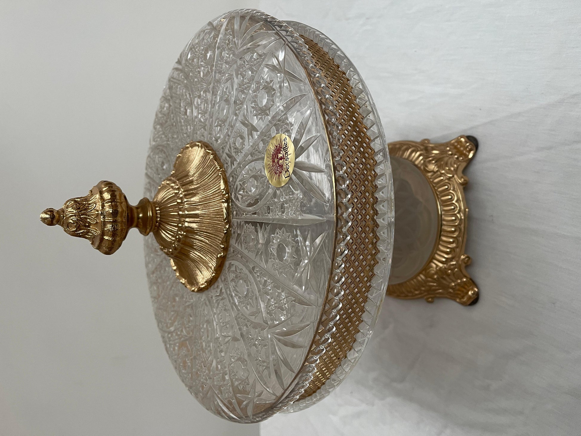 Centrotavola italiano di lusso in cristallo e bronzo dorato stile parigi anni'90