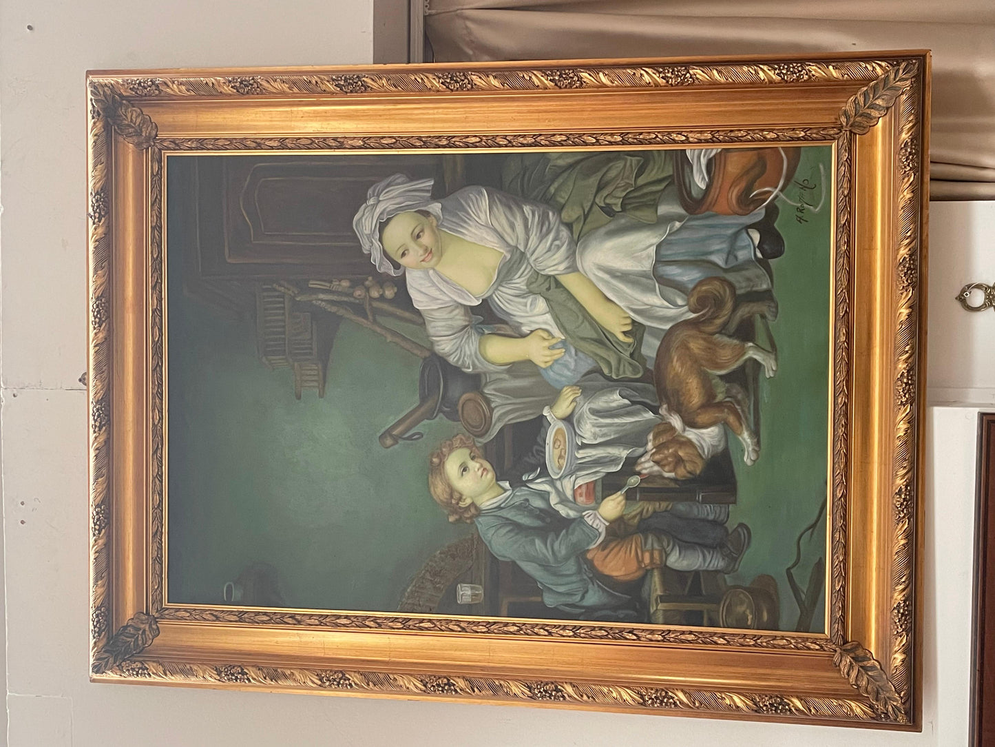 Dipinto a olio italiano in cornice dorata firmato Antonio Romano