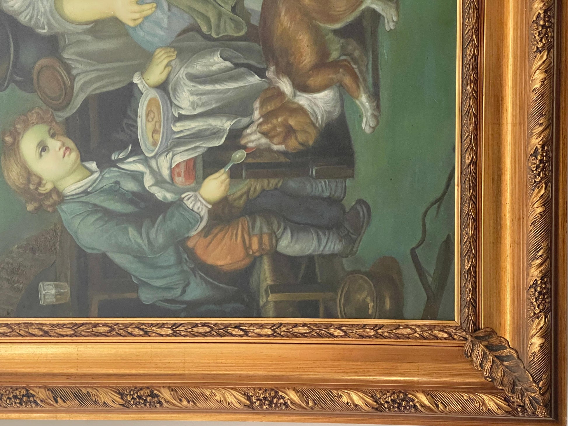 Dipinto a olio italiano in cornice dorata firmato Antonio Romano