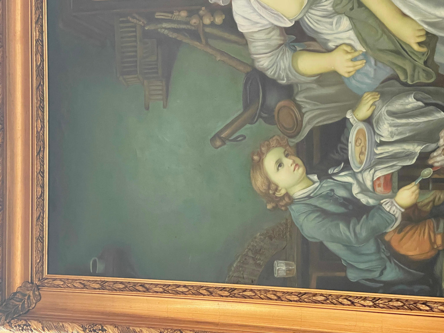 Dipinto a olio italiano in cornice dorata firmato Antonio Romano