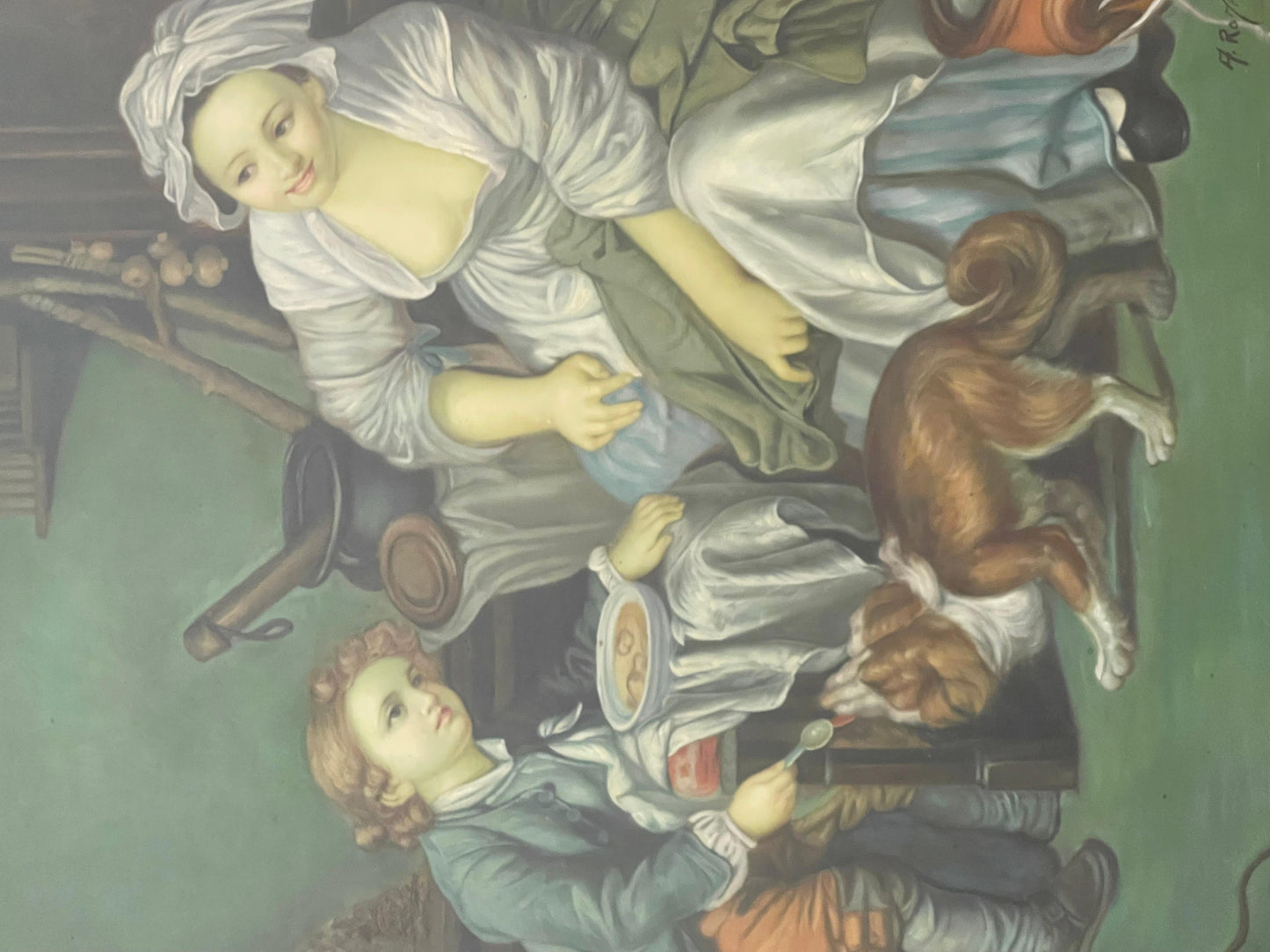 Dipinto a olio italiano in cornice dorata firmato Antonio Romano