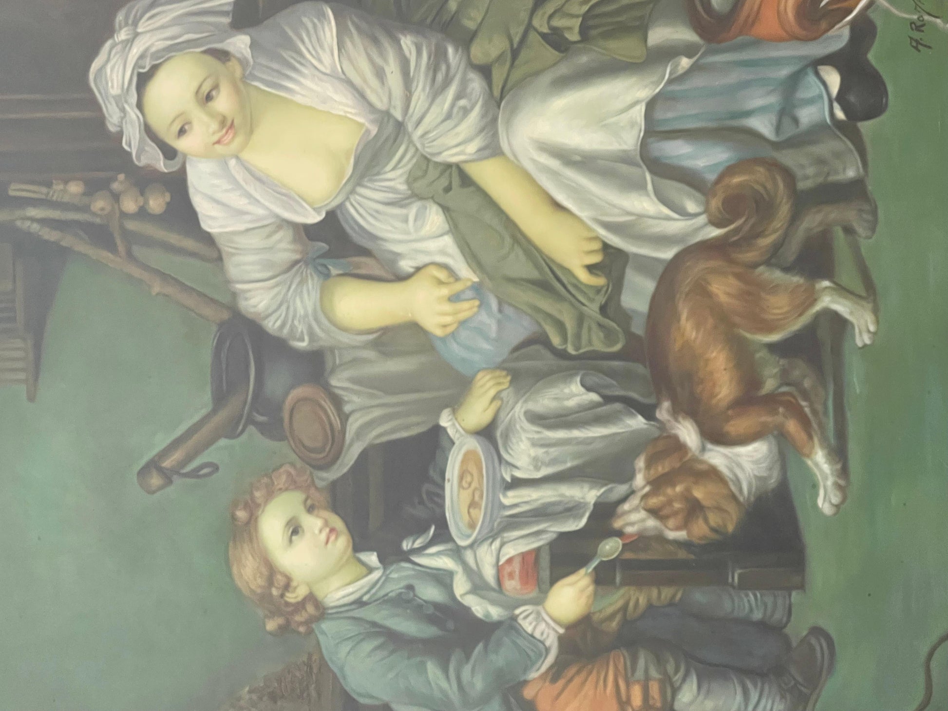 Dipinto a olio italiano in cornice dorata firmato Antonio Romano