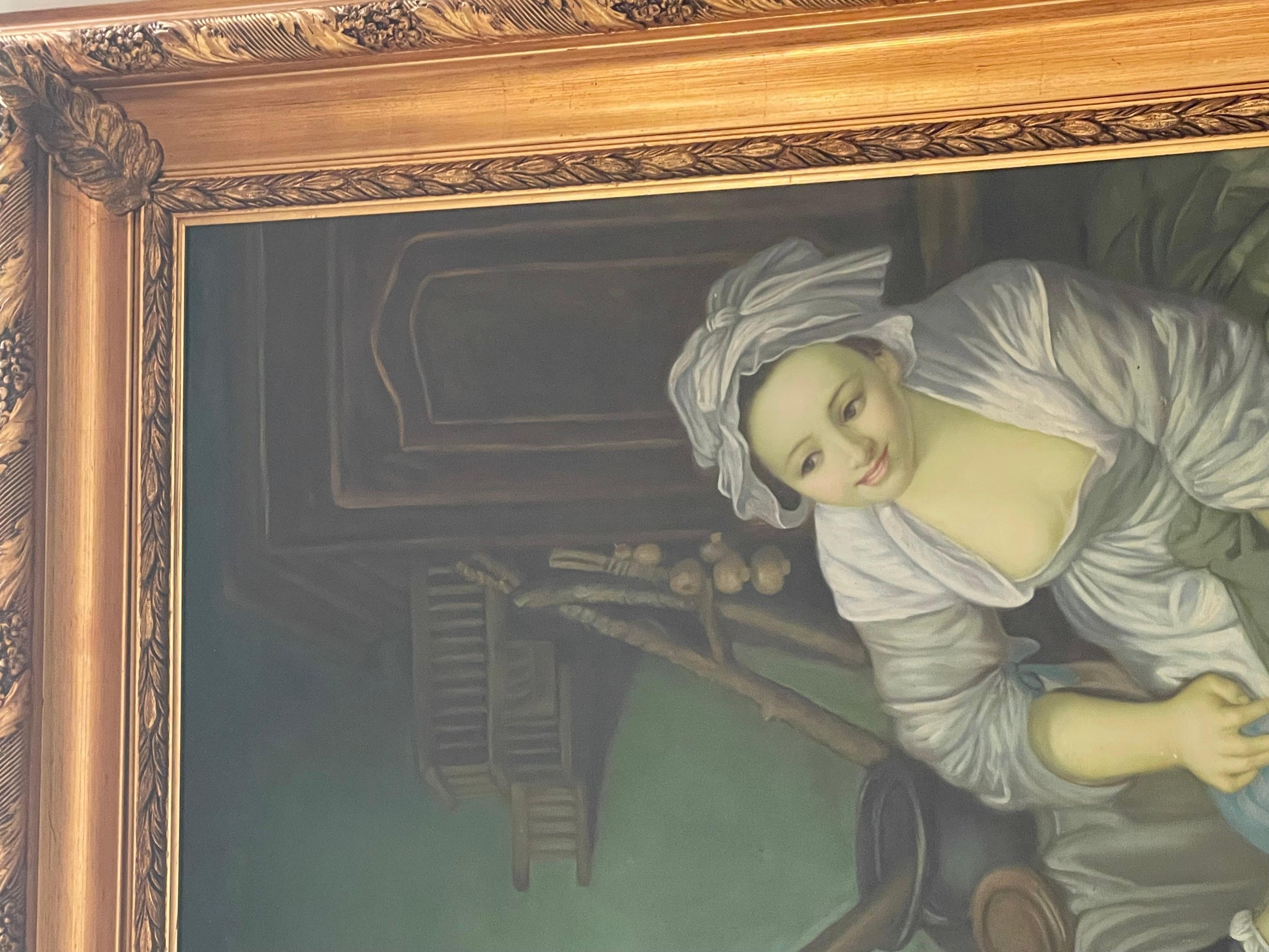 Dipinto a olio italiano in cornice dorata firmato Antonio Romano