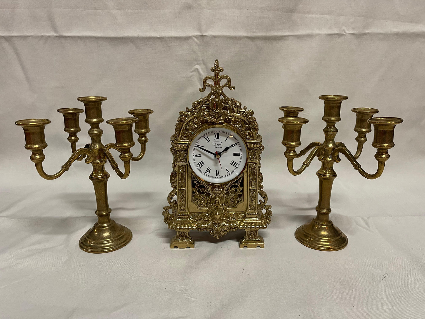 Orologio e candelabro in bronzo a 4 fiamme vintage italia anni '90