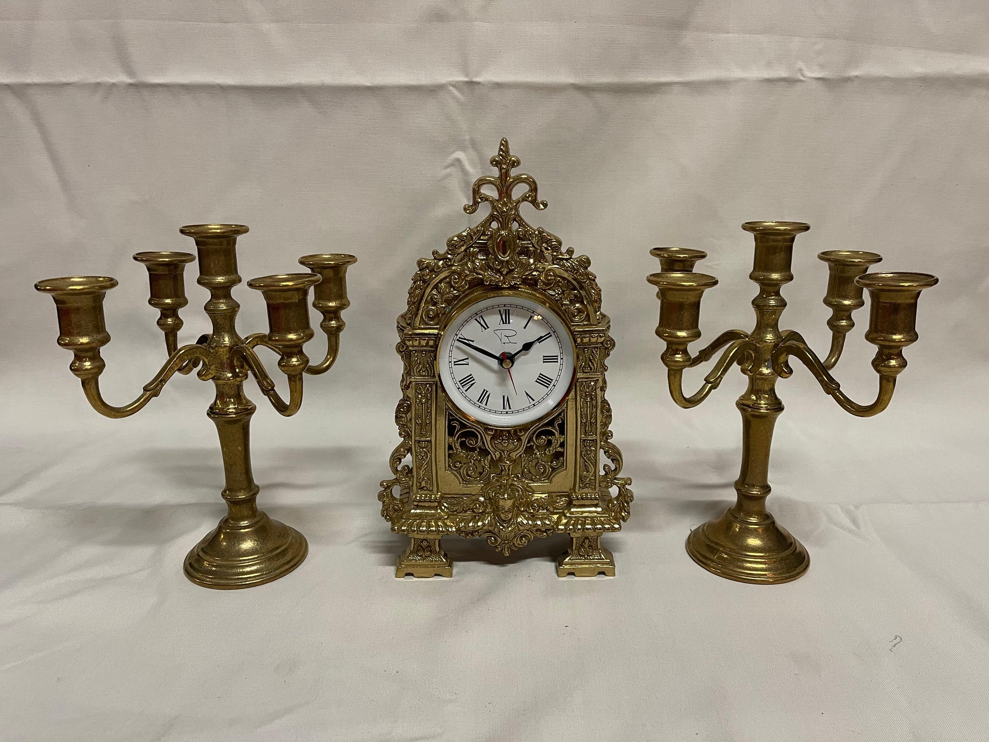 Orologio e candelabro in bronzo a 4 fiamme vintage italia anni '90