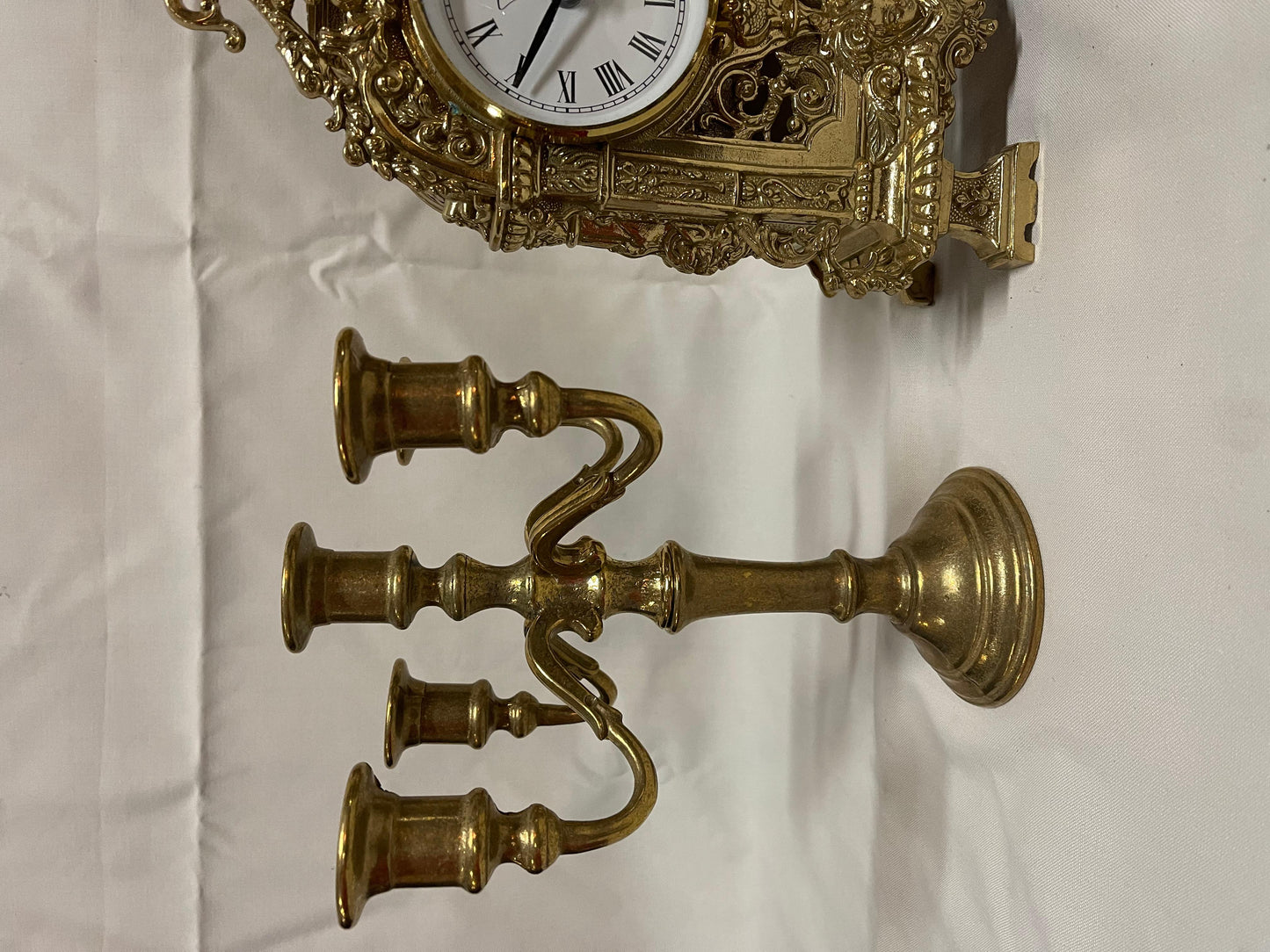 Orologio e candelabro in bronzo a 4 fiamme vintage italia anni '90