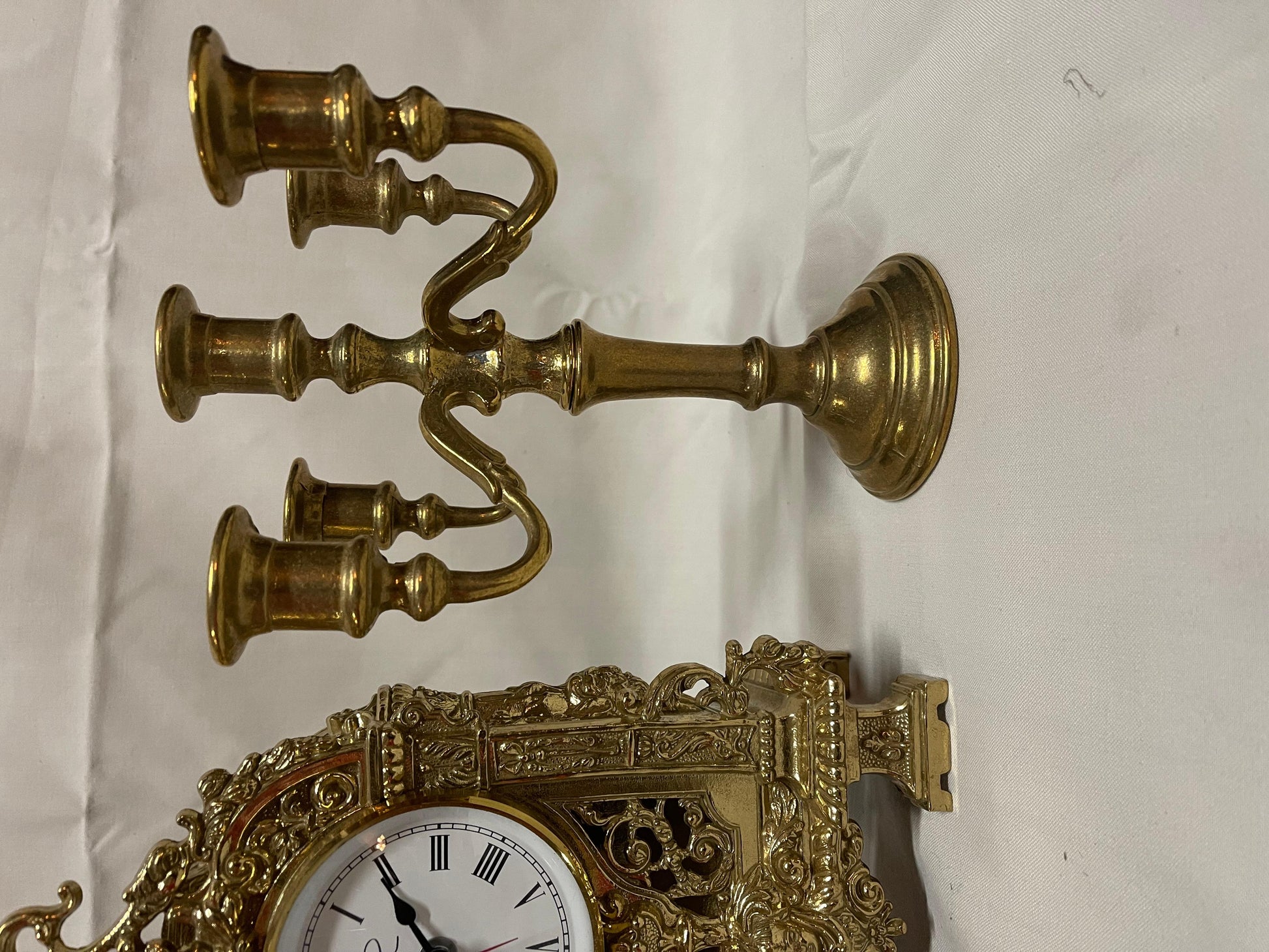 Orologio e candelabro in bronzo a 4 fiamme vintage italia anni '90