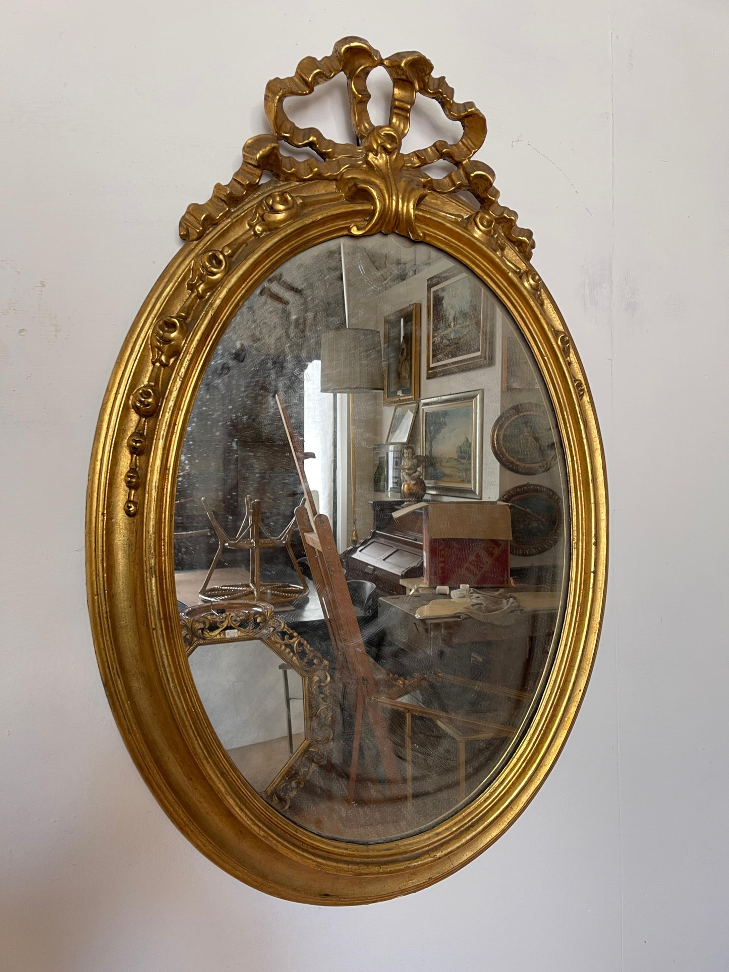 Antica specchiera in foglia oro francese secolo XIX