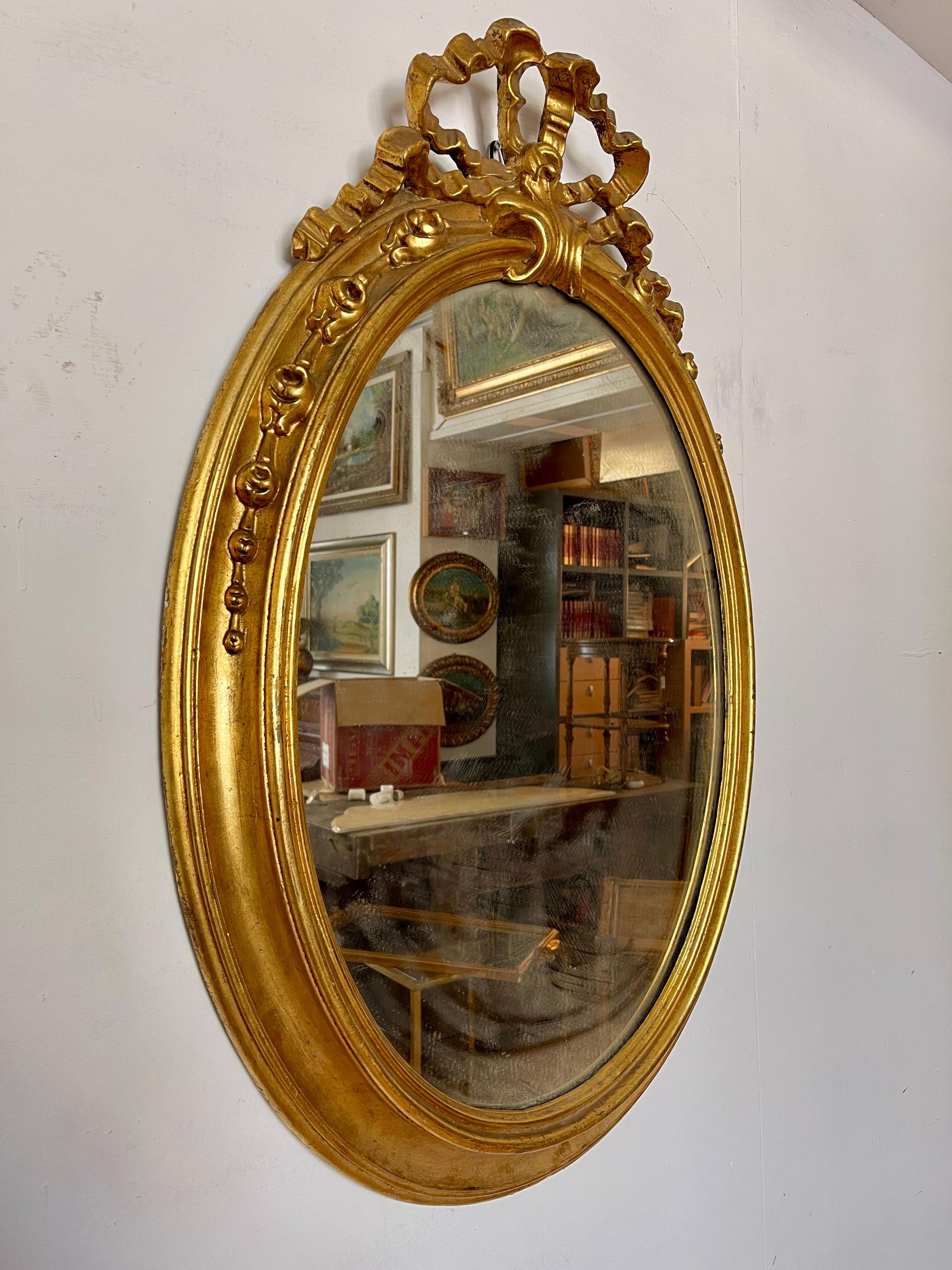 Antica specchiera in foglia oro francese secolo XIX