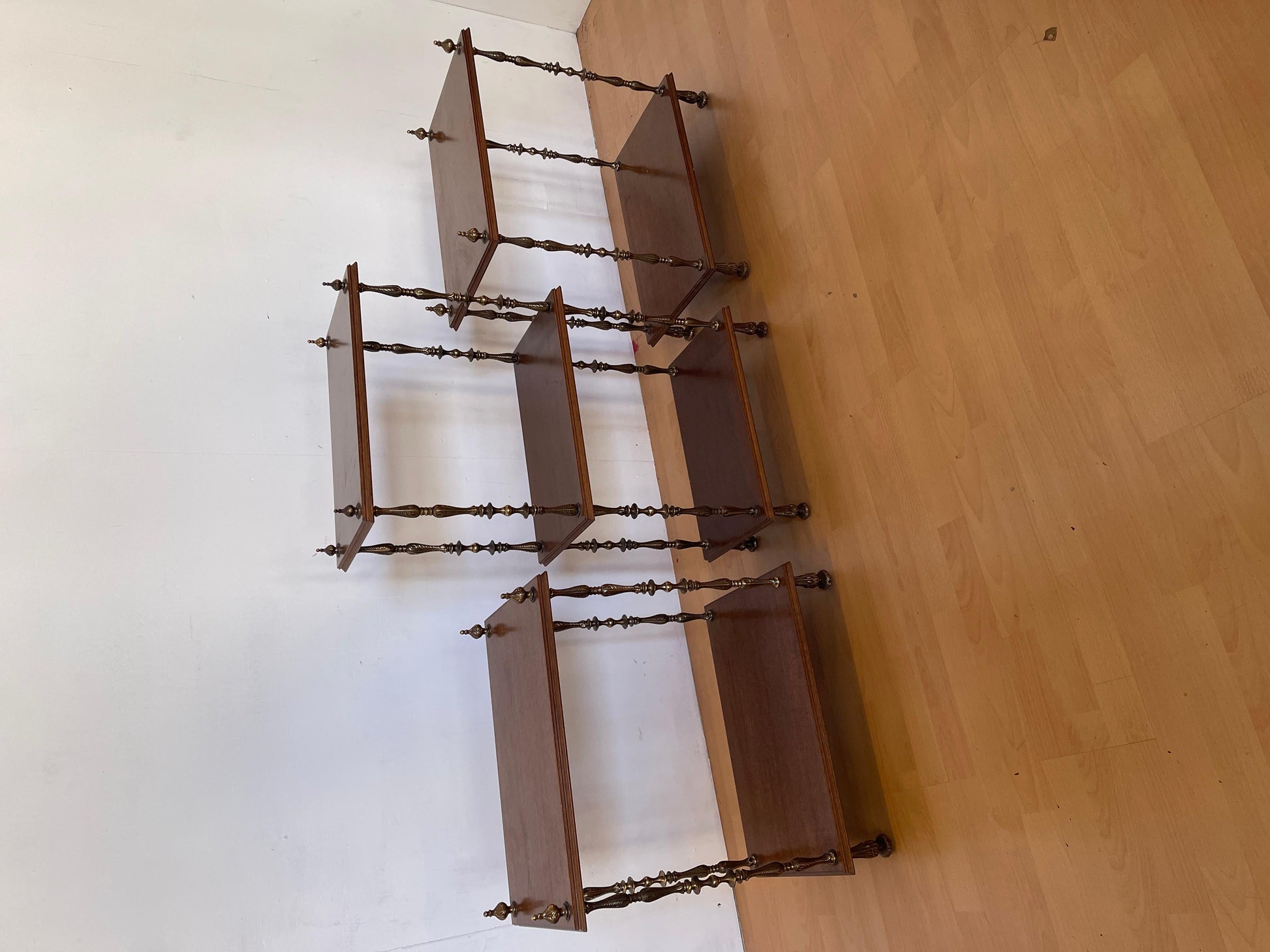 Set di librerie classiche italiane degli anni '50 in legno e bronzo