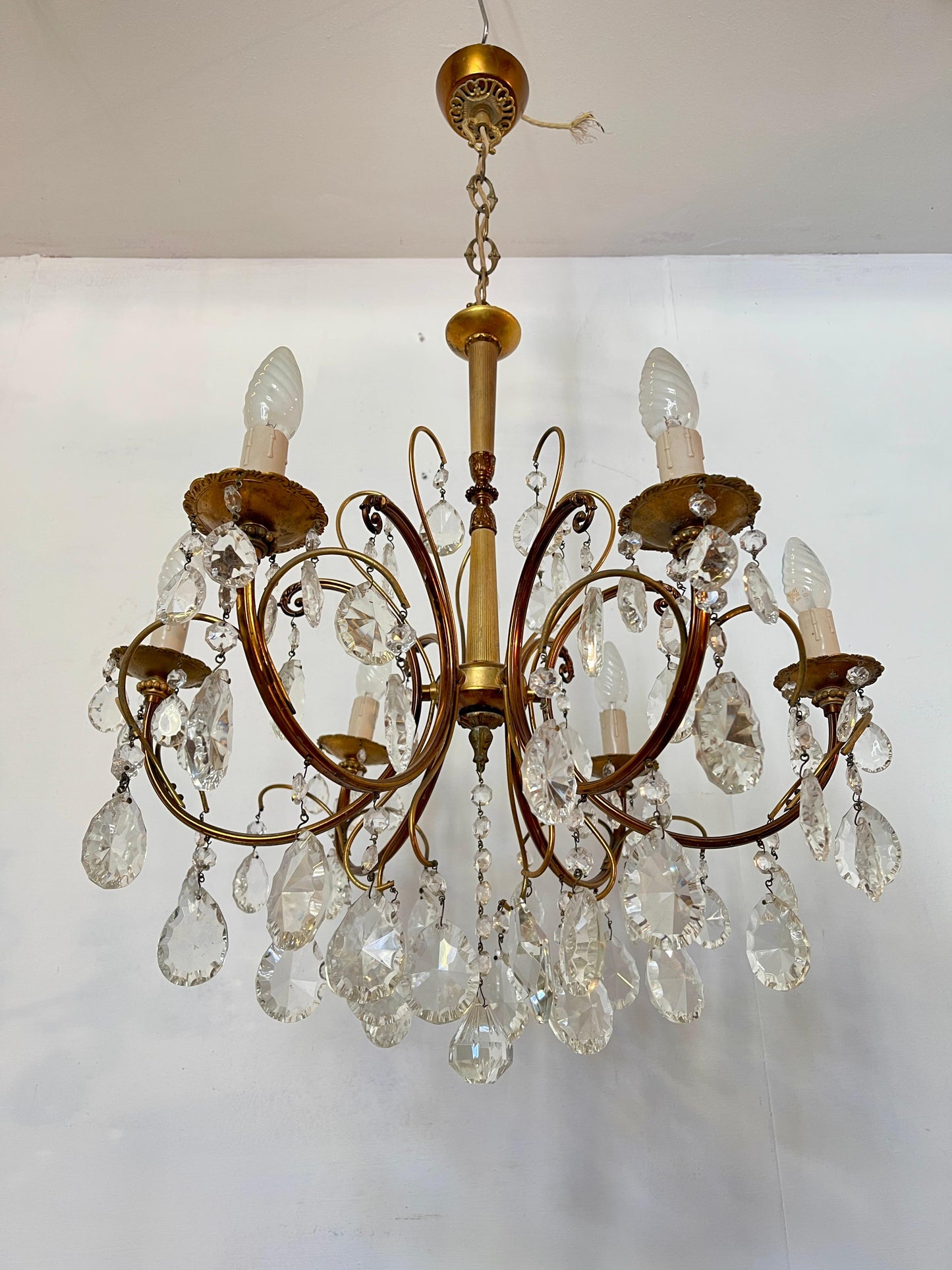 Lampadario a bracci e cristallo vintage anni '50 italian