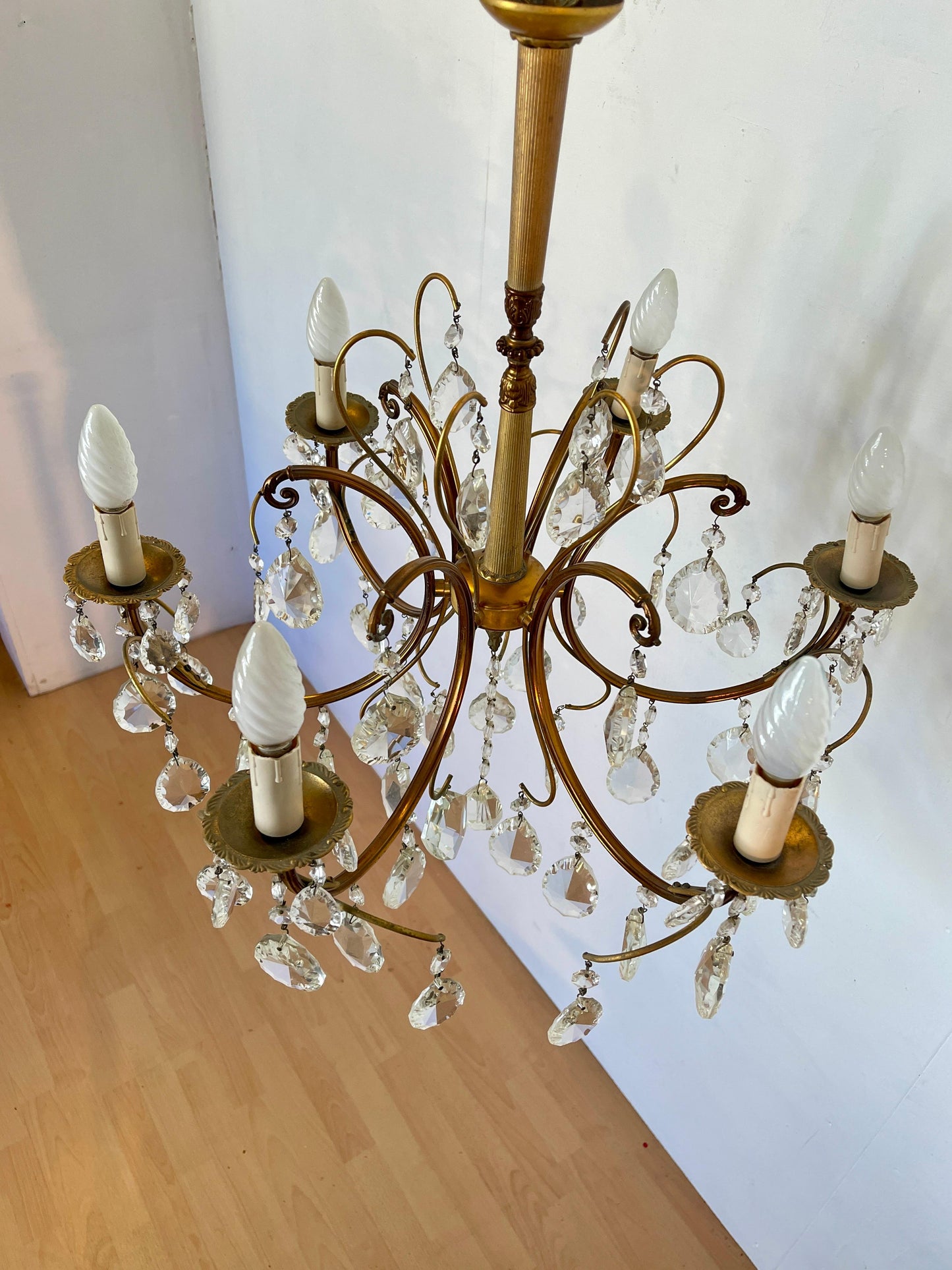 Lampadario a bracci e cristallo vintage anni '50 italian