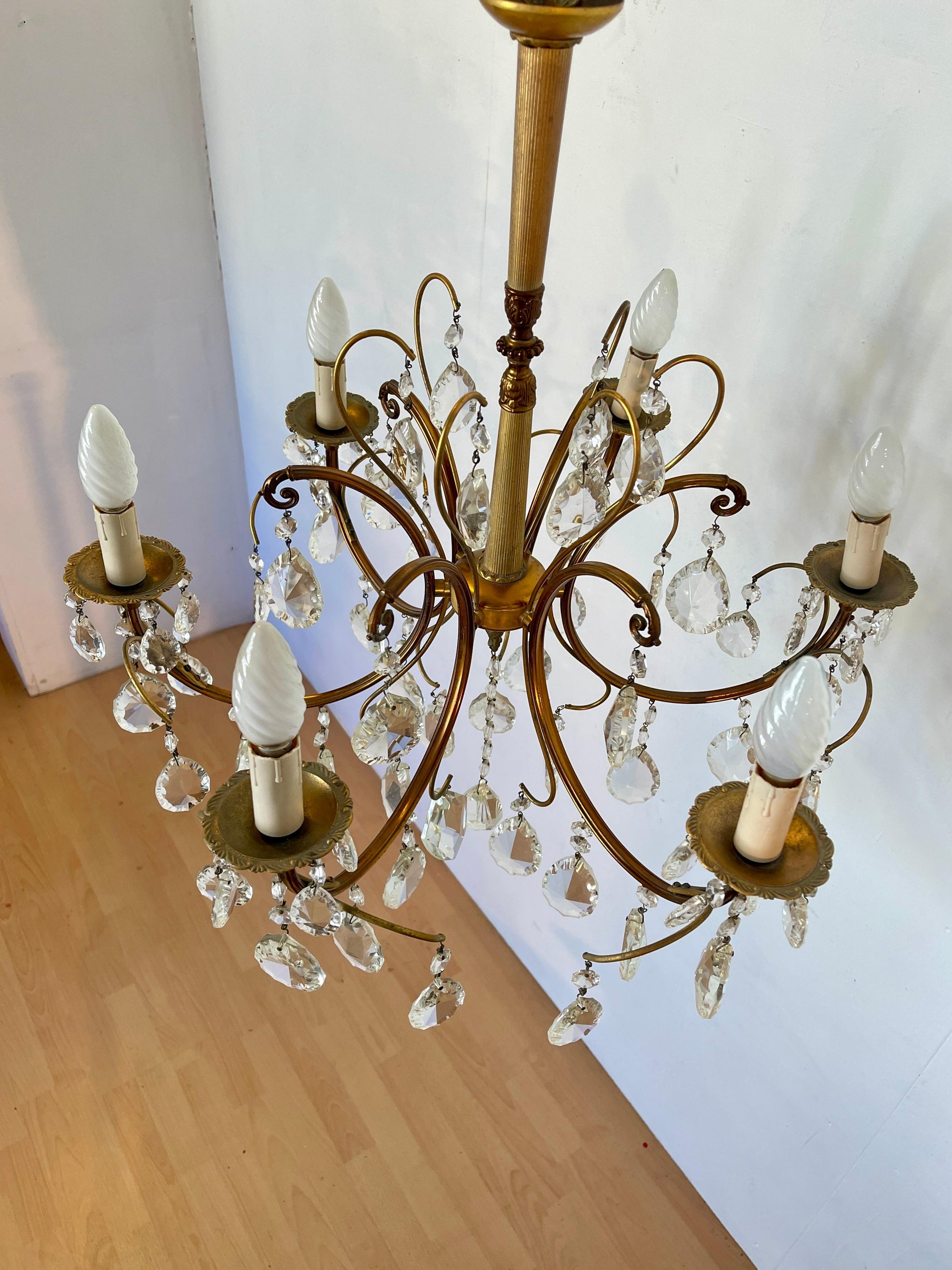 Lampadario a bracci e cristallo vintage anni '50 italian